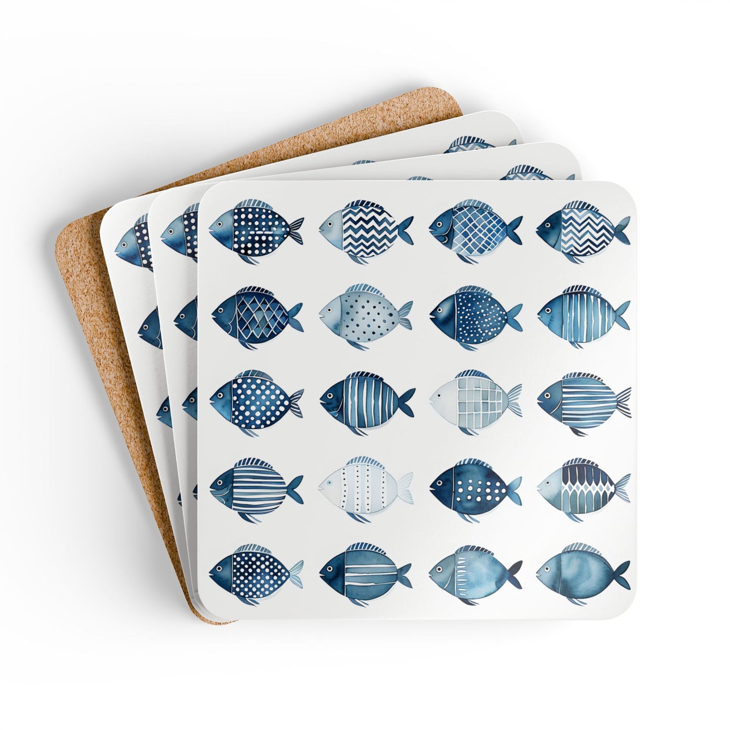 Fish Pattern Cork Coaster Set - Ocean-Inspired Home Decor for Beach Lovers