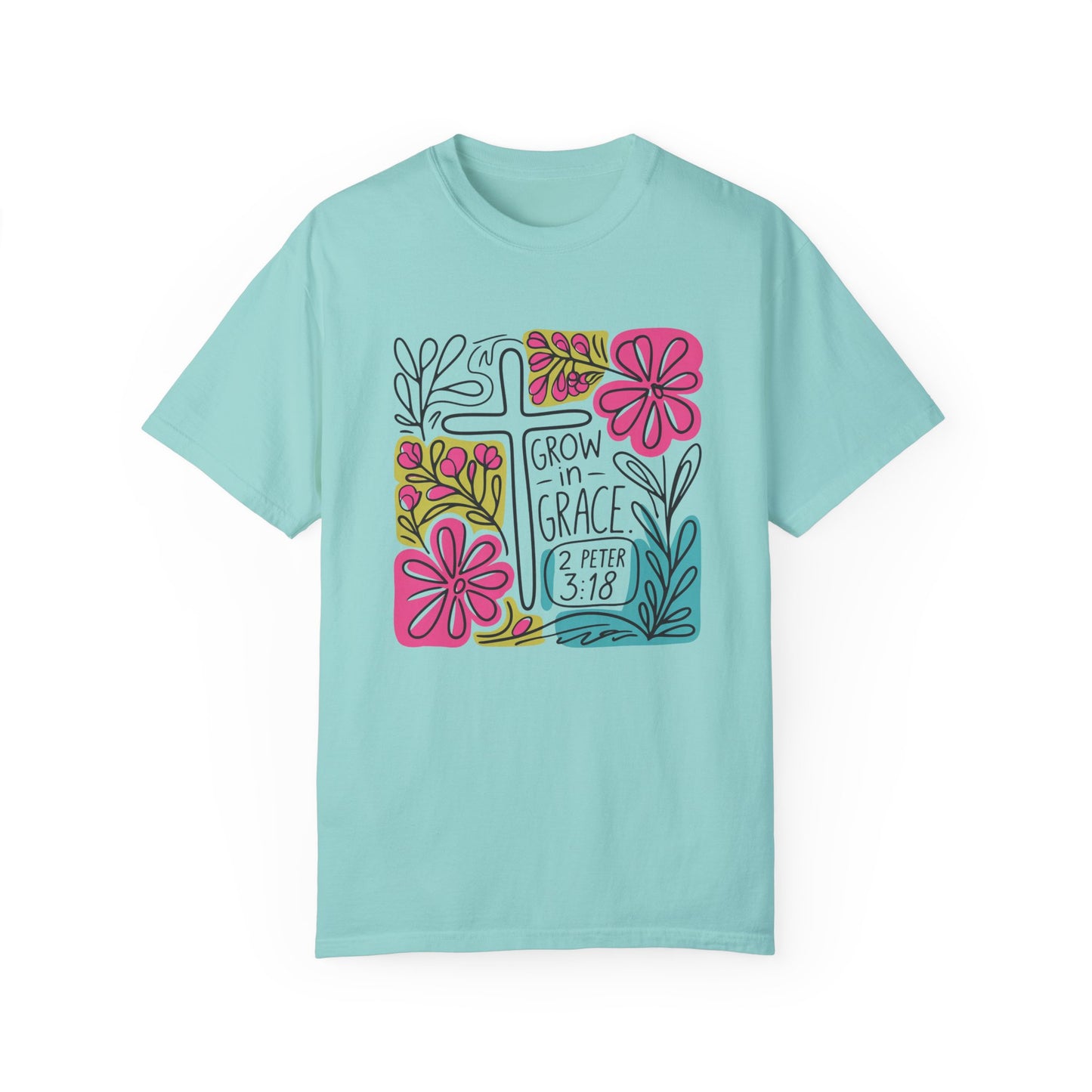 Unisex Garment-Dyed T-Shirt - "Grow in Grace" Floral Design