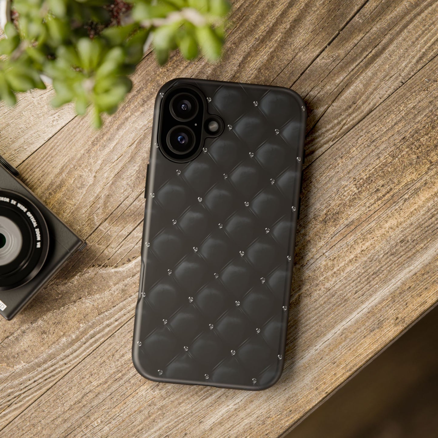 Stylish Tough Phone Case - Elegant Black Quilted Design