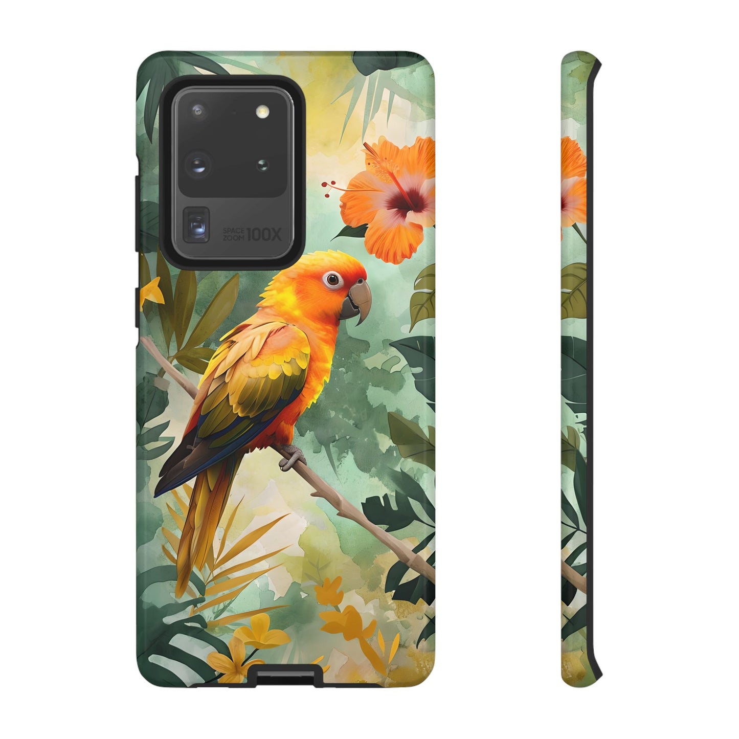 Tough Cases - Sun Conure Tropical Parrot Phone Case, Vibrant Floral Design, Durable Protection for Nature Lovers