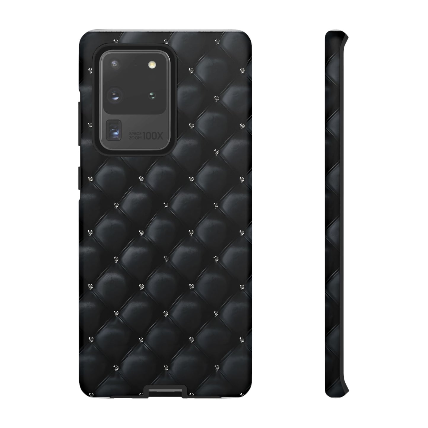Stylish Tough Phone Case - Elegant Black Quilted Design