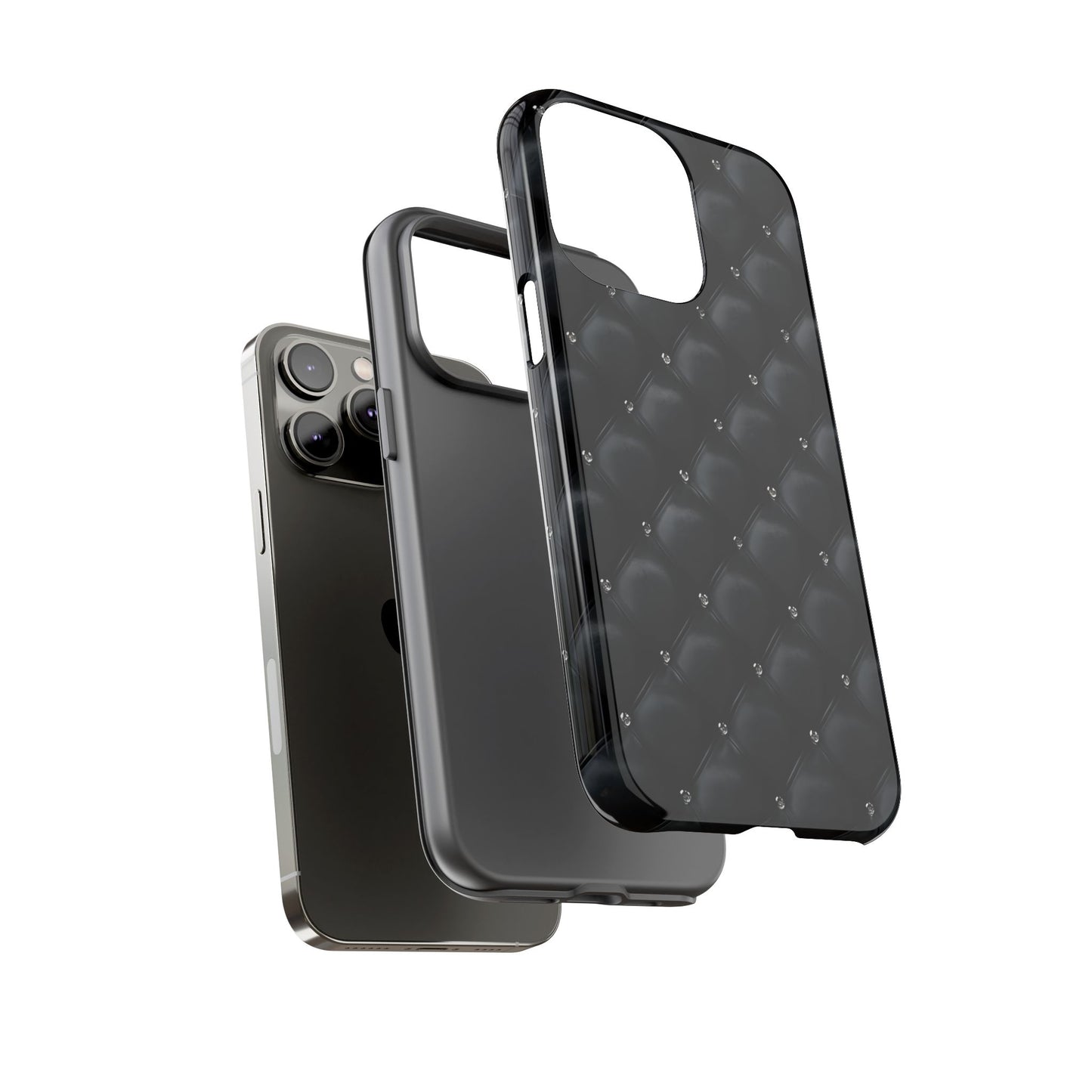 Stylish Tough Phone Case - Elegant Black Quilted Design