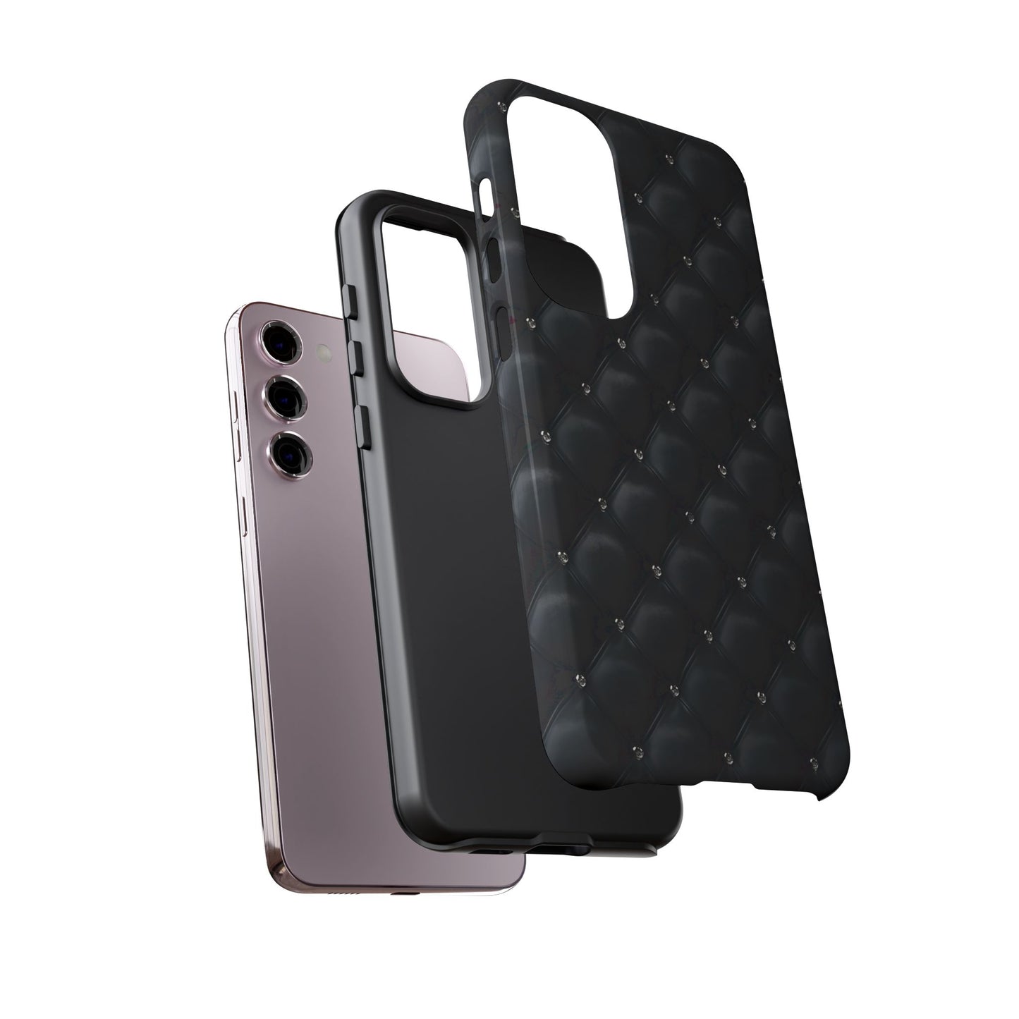 Stylish Tough Phone Case - Elegant Black Quilted Design