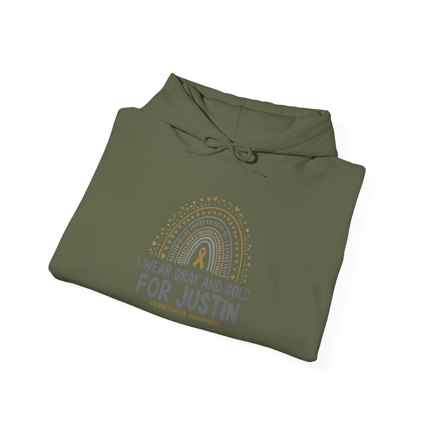ADULT JUSTIN Hooded Sweatshirt - I Wear Gray and Gold for Justin | Brain Cancer Awareness