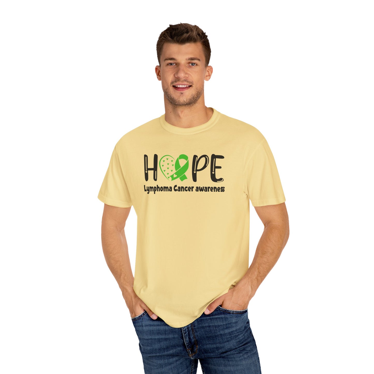 Lymphoma Awareness T-Shirt, Hope Ribbon Shirt, Cancer Support Tee, Unisex Garment-Dyed Tee, Fundraiser Apparel
