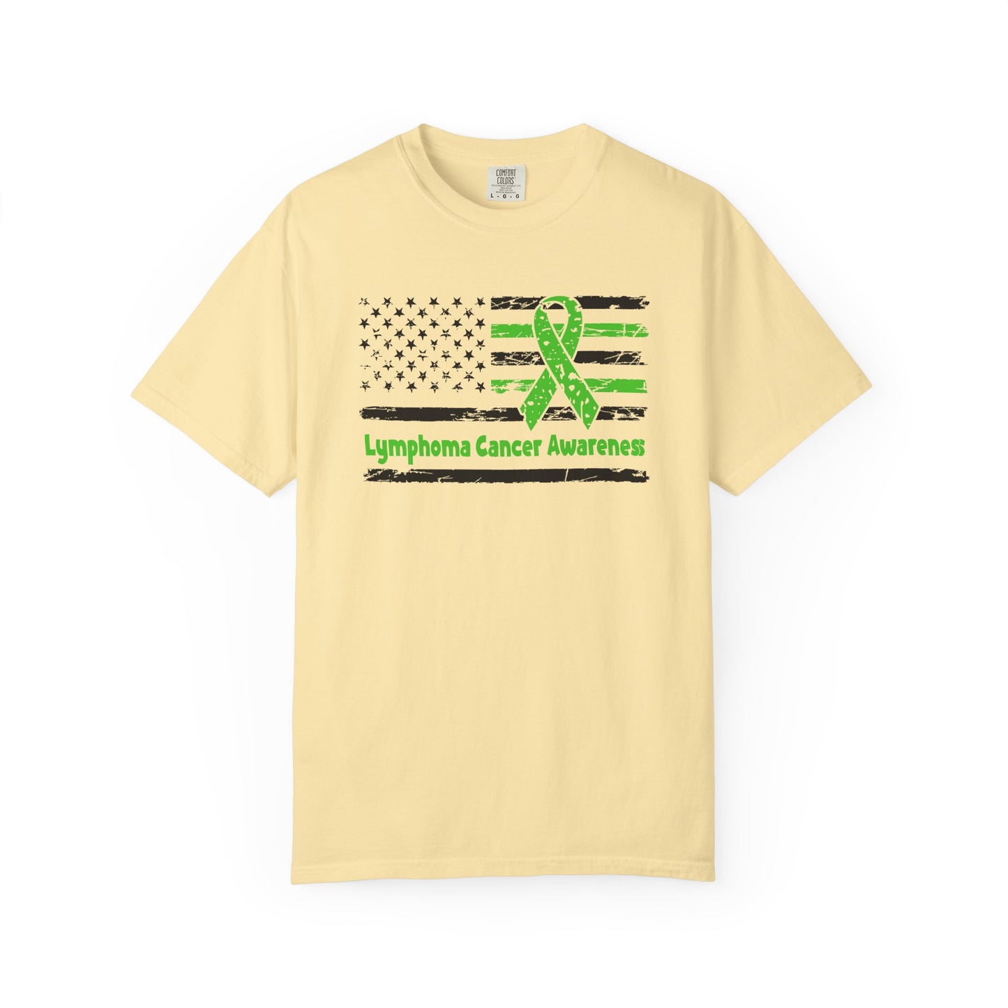 Lymphoma Awareness T-Shirt, Unisex Garment-Dyed Tee, Cancer Support Shirt, Green Ribbon Tee, Gift for Awareness Events