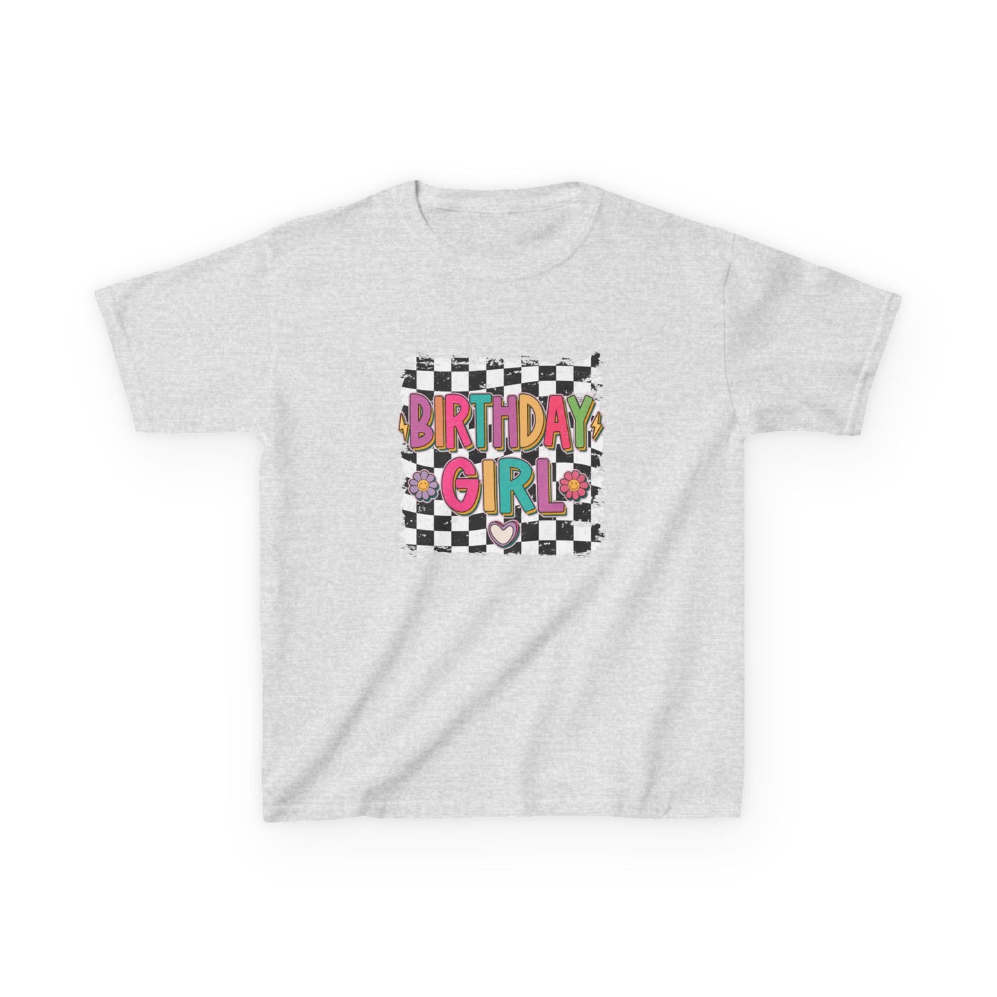 Birthday Girl Kids Heavy Cotton Tee - Fun Checkered Design for Celebrations