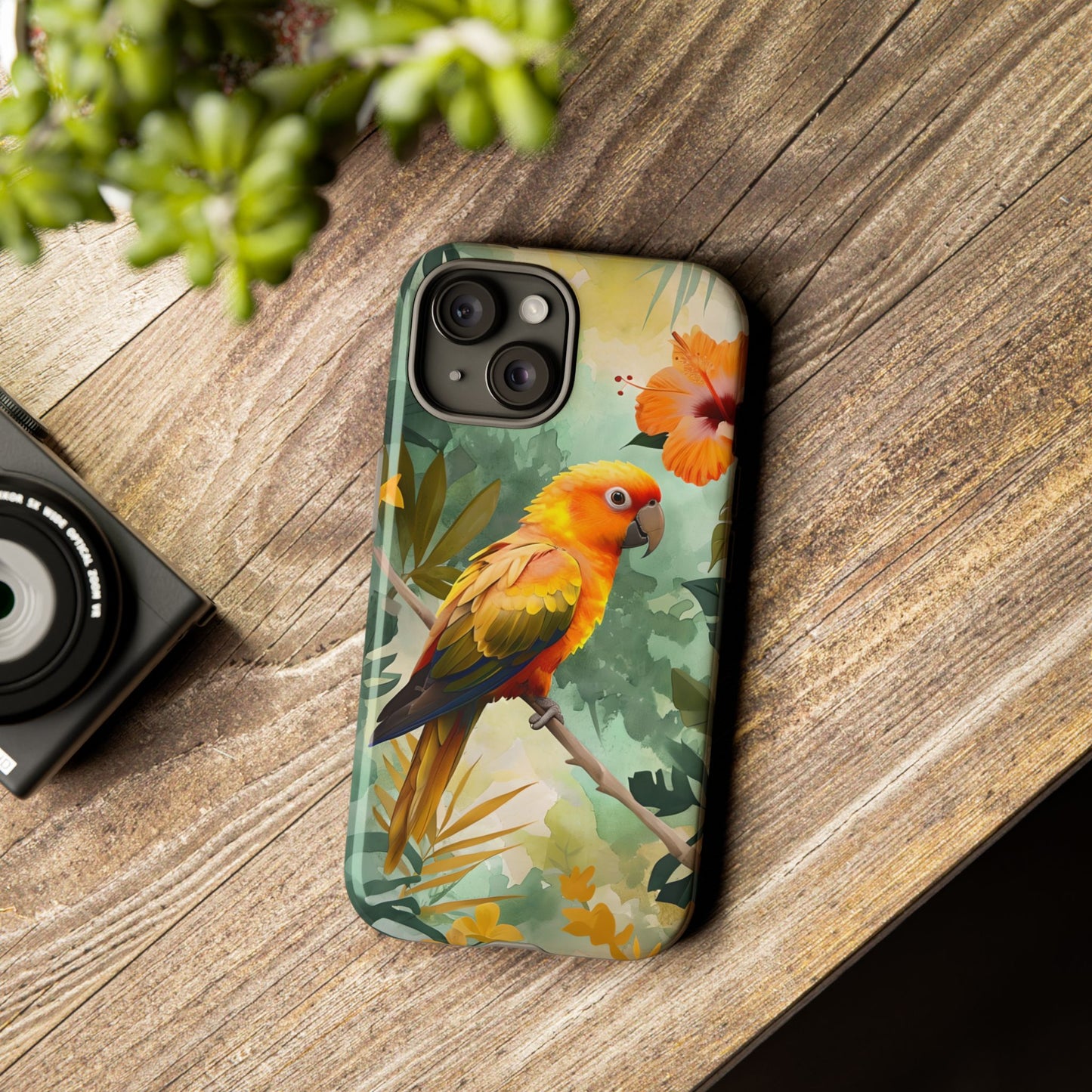 Tough Cases - Sun Conure Tropical Parrot Phone Case, Vibrant Floral Design, Durable Protection for Nature Lovers