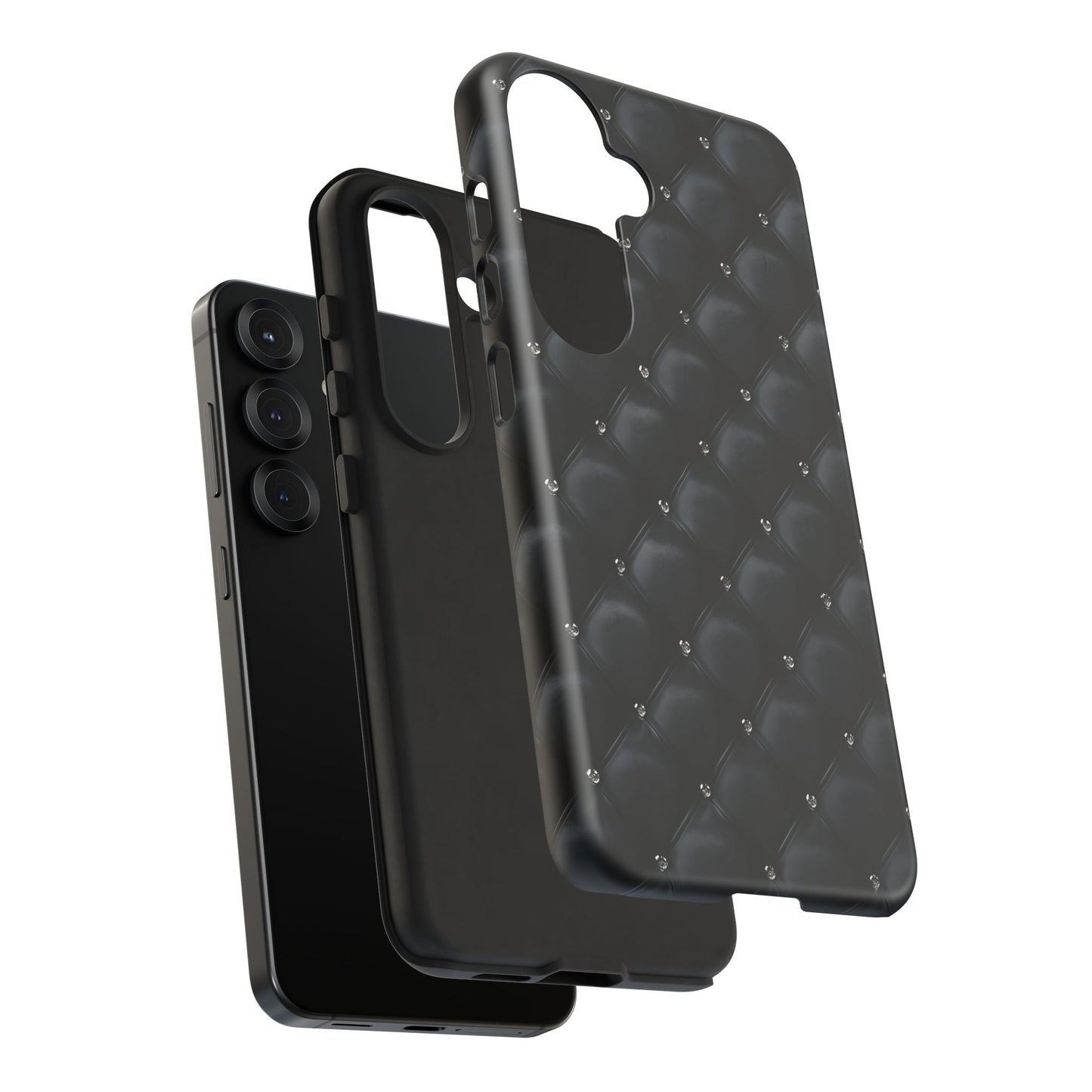 Stylish Tough Phone Case - Elegant Black Quilted Design