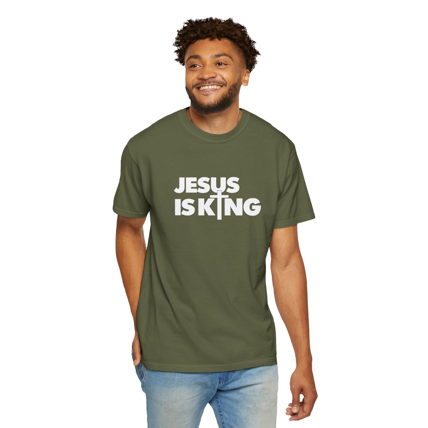 Unisex Garment-Dyed T-Shirt - "Jesus is King" Inspirational Tee