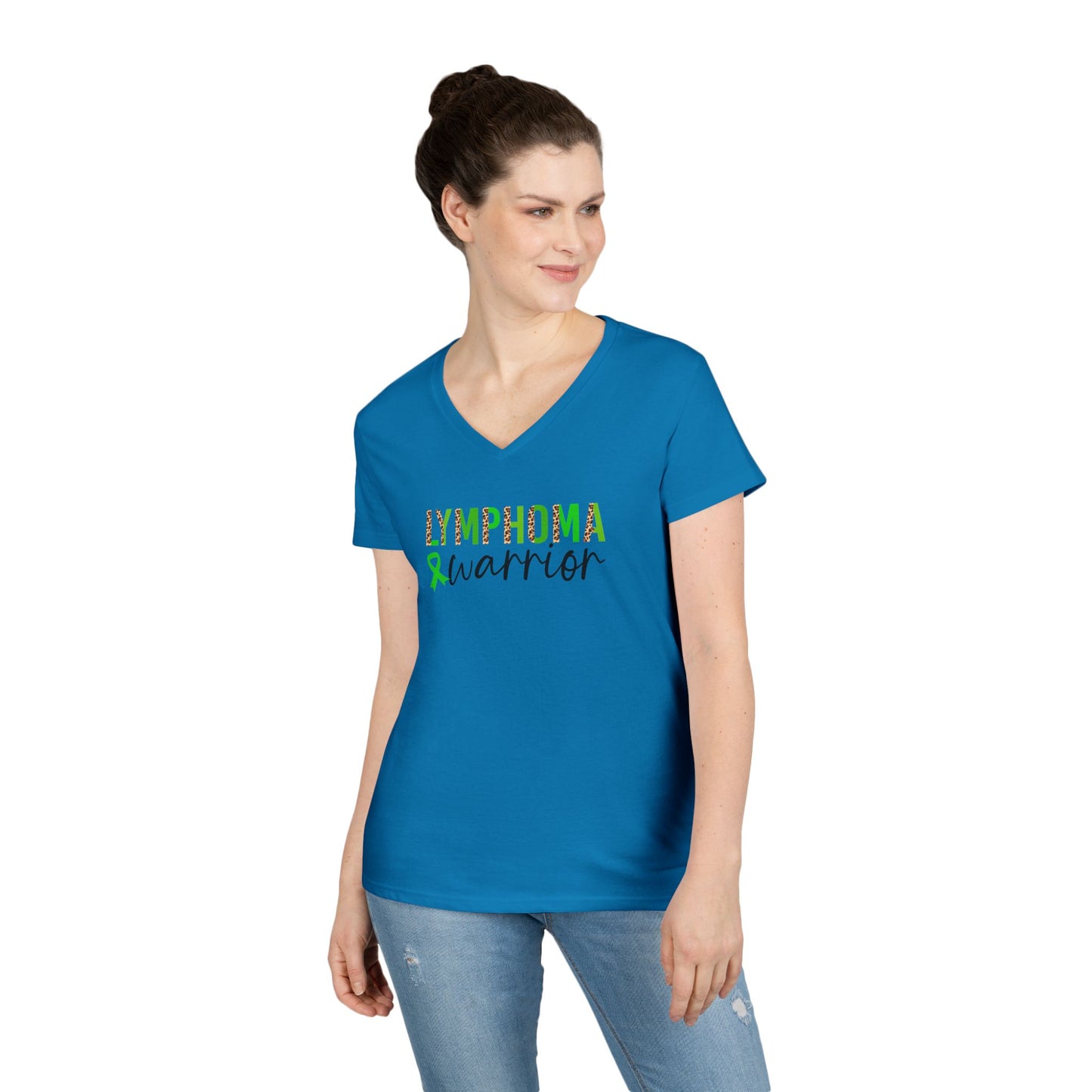 Lymphoma Warrior V-Neck T-Shirt, Cancer Awareness, Inspirational Shirt, Supportive Gift, Everyday Wear, Eco-friendly