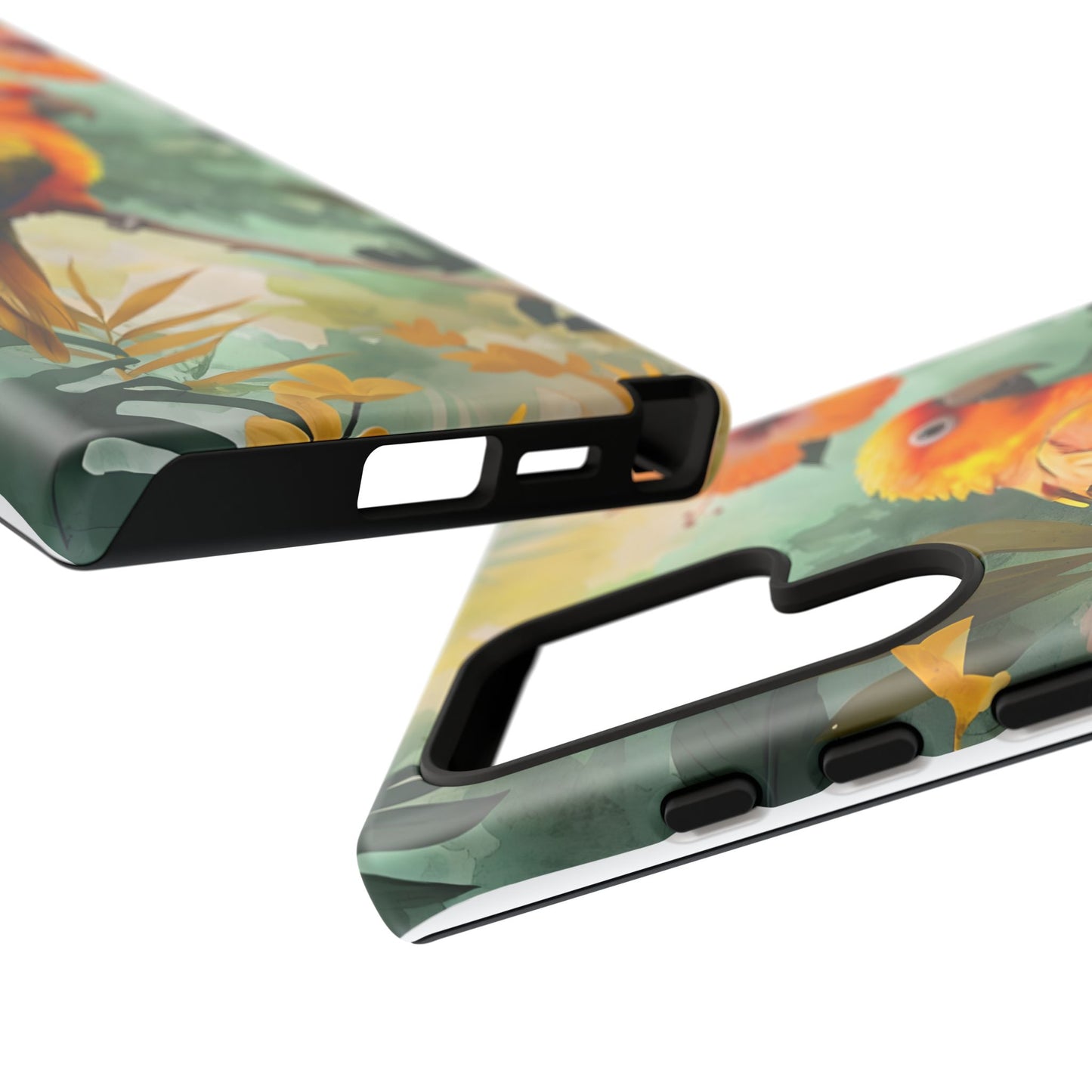 Tough Cases - Sun Conure Tropical Parrot Phone Case, Vibrant Floral Design, Durable Protection for Nature Lovers