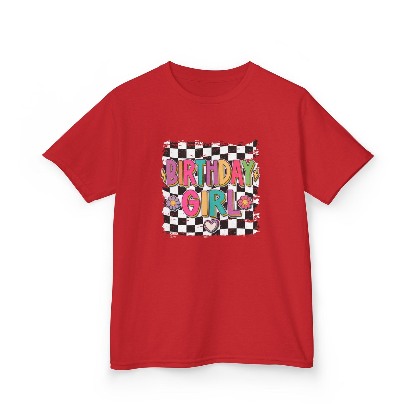 Birthday Girl Kids Heavy Cotton Tee - Fun Checkered Design for Celebrations