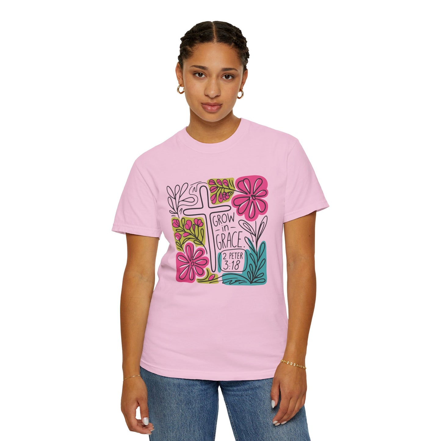 Unisex Garment-Dyed T-Shirt - "Grow in Grace" Floral Design