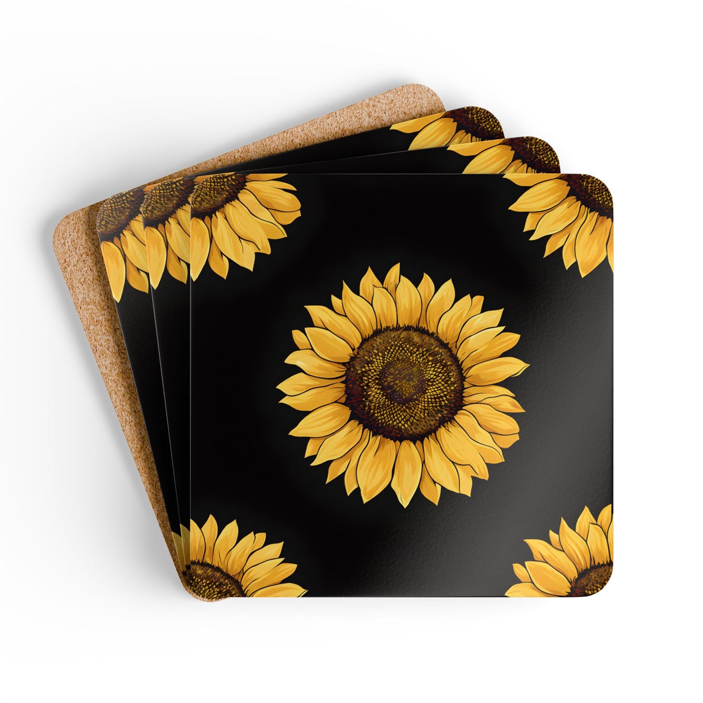Sunflower Corkwood Coaster Set - Floral Drink Coasters for Home Decor
