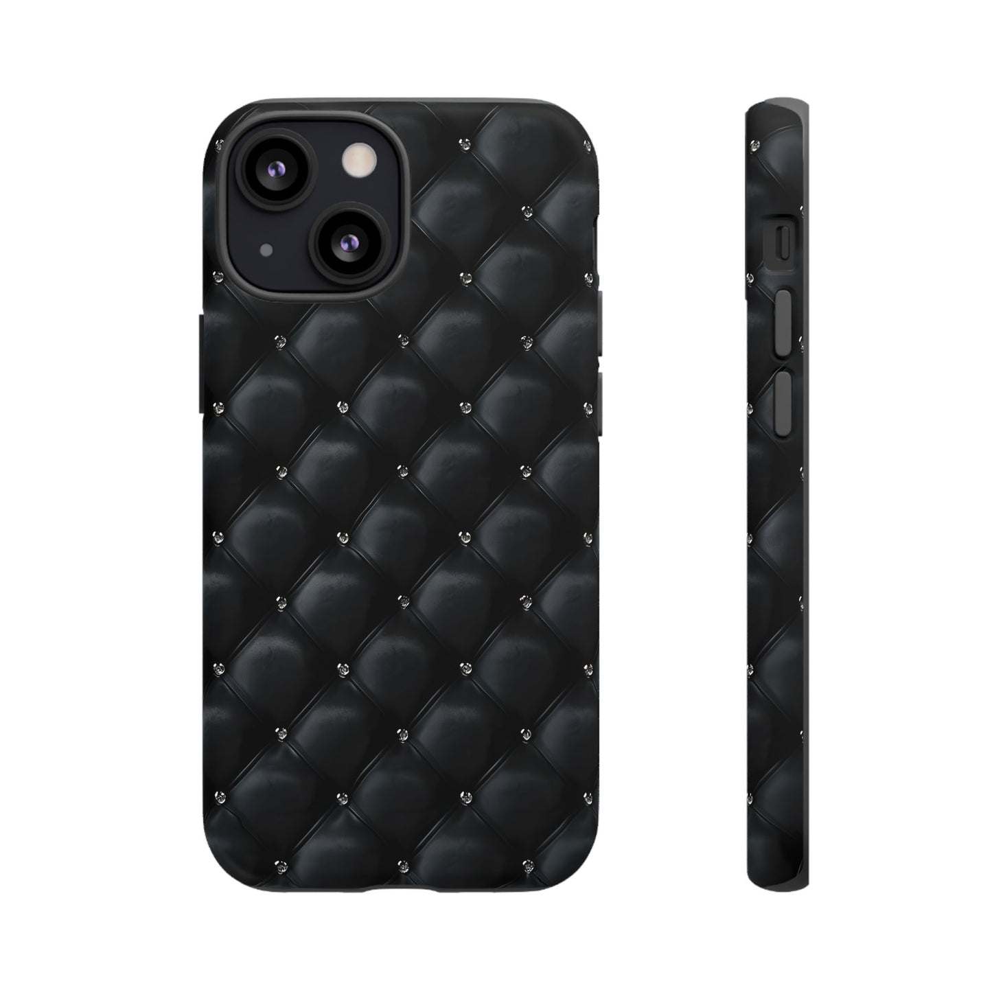 Stylish Tough Phone Case - Elegant Black Quilted Design