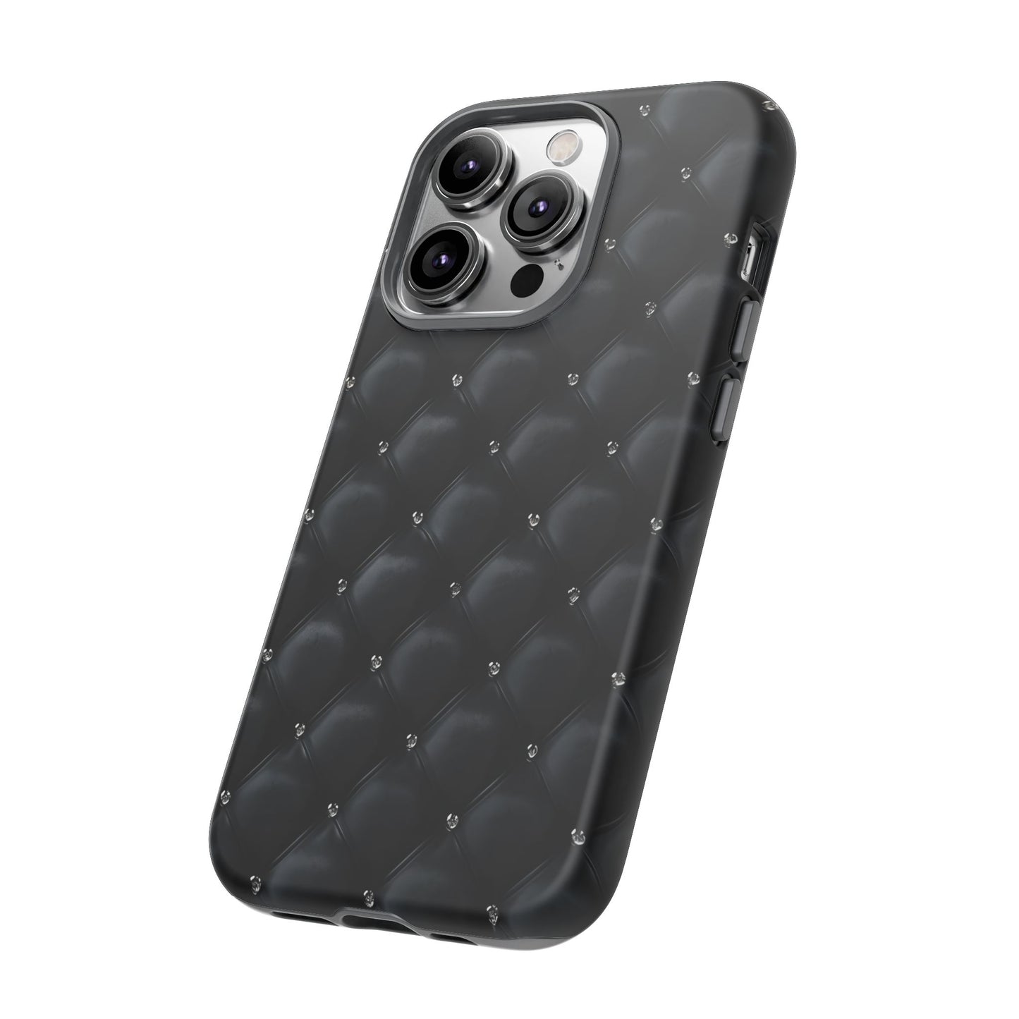 Stylish Tough Phone Case - Elegant Black Quilted Design