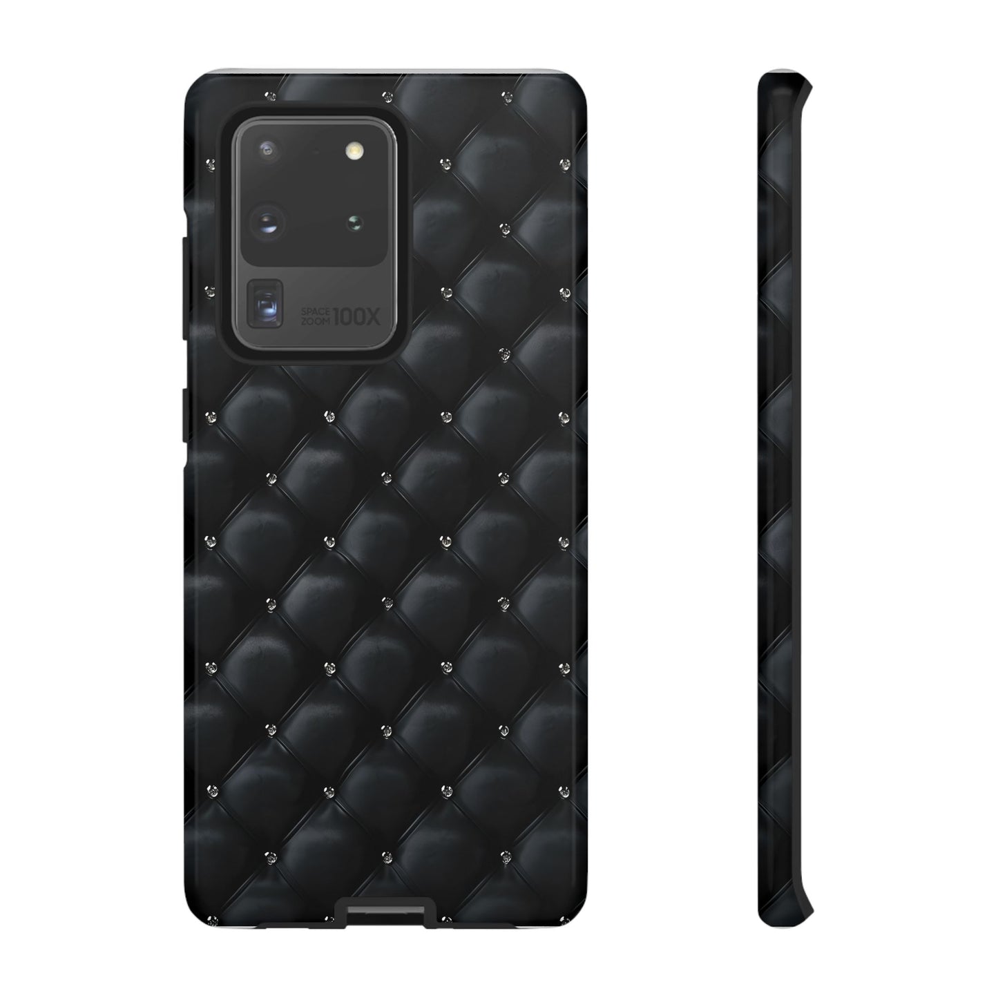 Stylish Tough Phone Case - Elegant Black Quilted Design