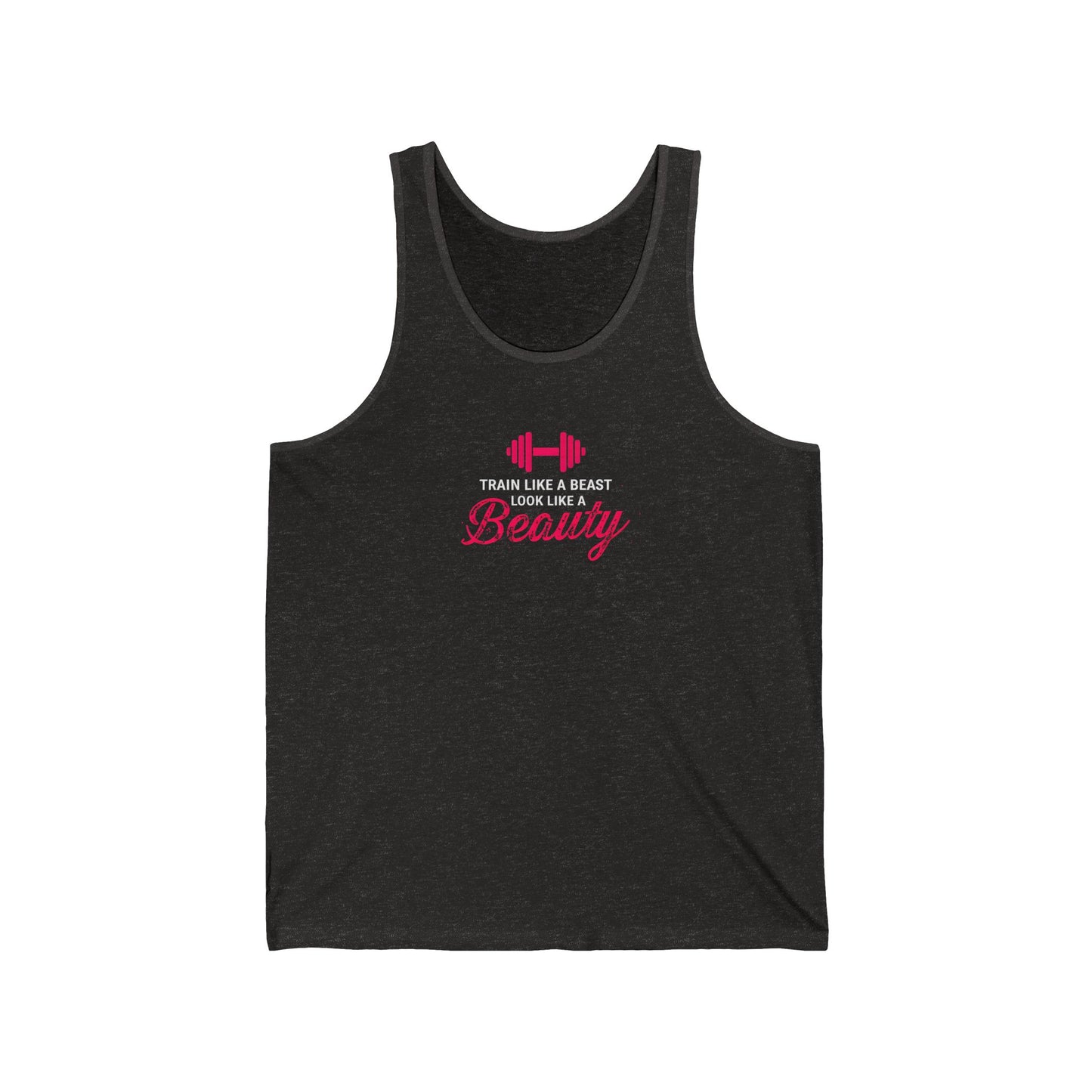 Fitness Inspirational Unisex Jersey Tank - "Train Like a Beast, Look Like a Beauty"