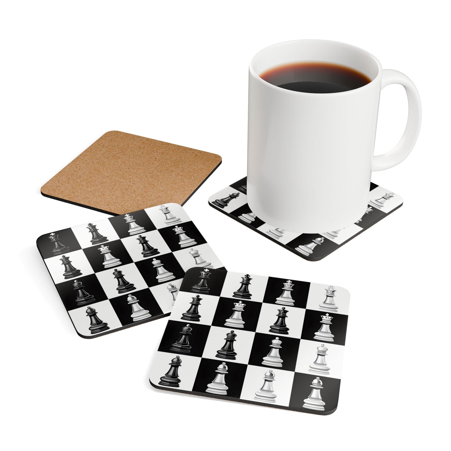 Chess-Themed Cork Coaster Set - Elegant Game Night Decor