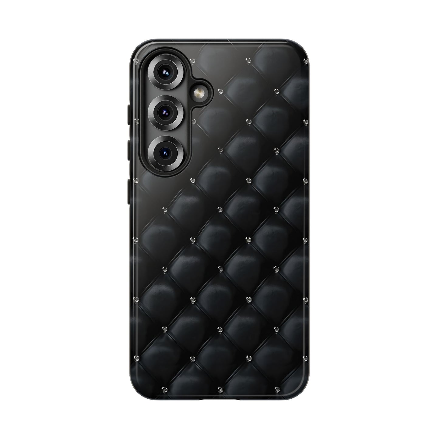 Stylish Tough Phone Case - Elegant Black Quilted Design