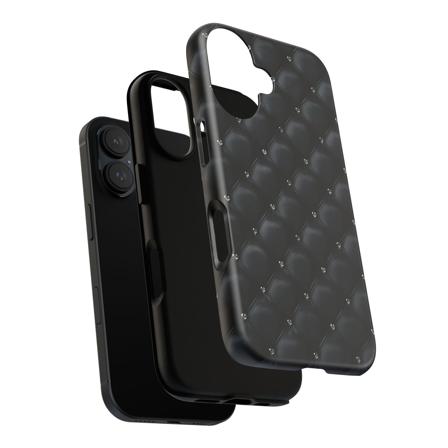Stylish Tough Phone Case - Elegant Black Quilted Design