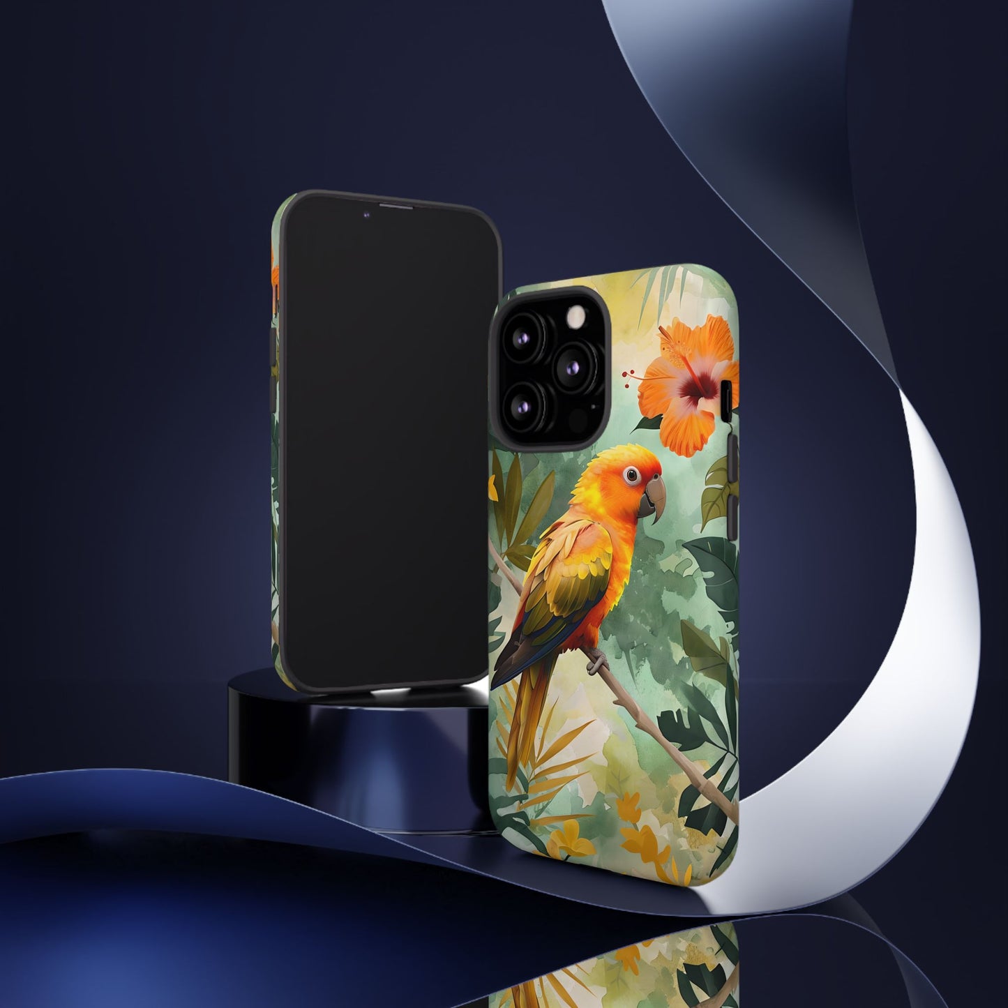 Tough Cases - Sun Conure Tropical Parrot Phone Case, Vibrant Floral Design, Durable Protection for Nature Lovers