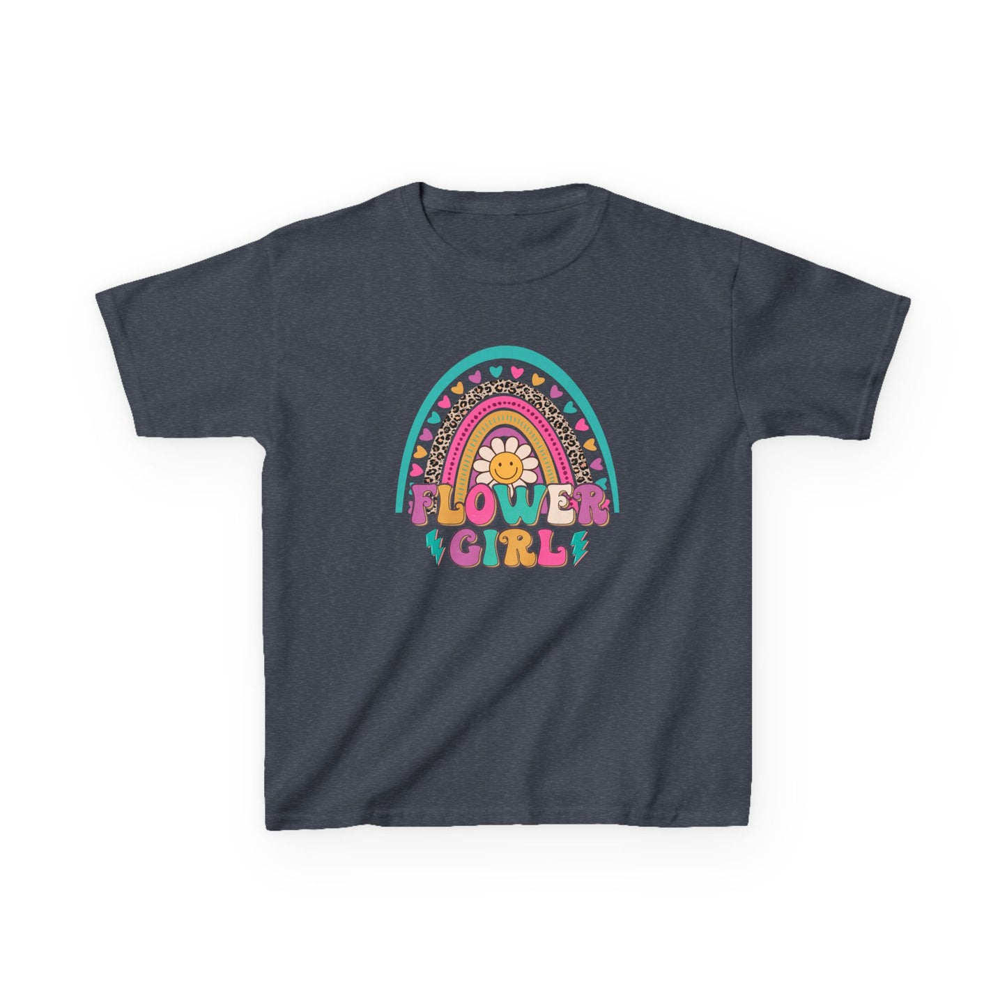 Flower Girl Kids Heavy Cotton Tee - Colorful Rainbow Design for Flower Girls
