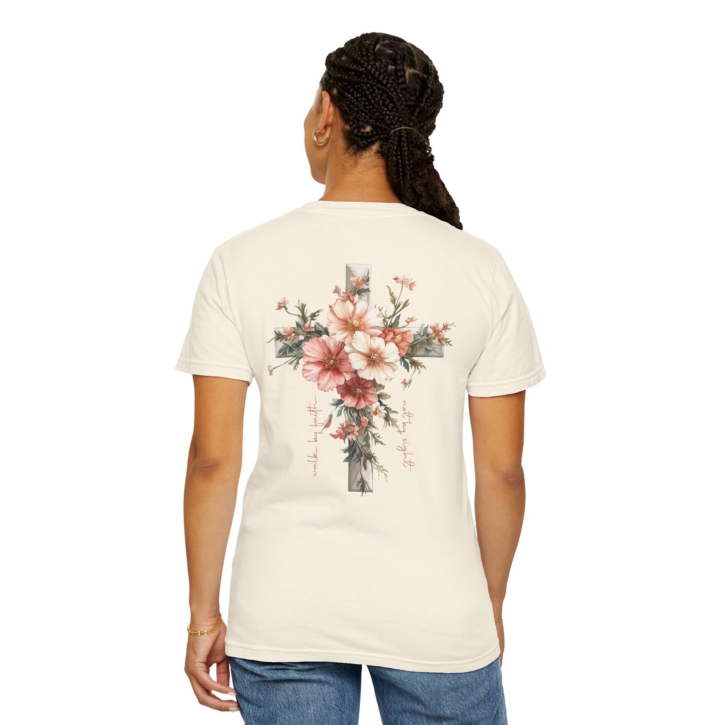 Inspirational Flower Cross T-shirt - Jesus is the Light Design