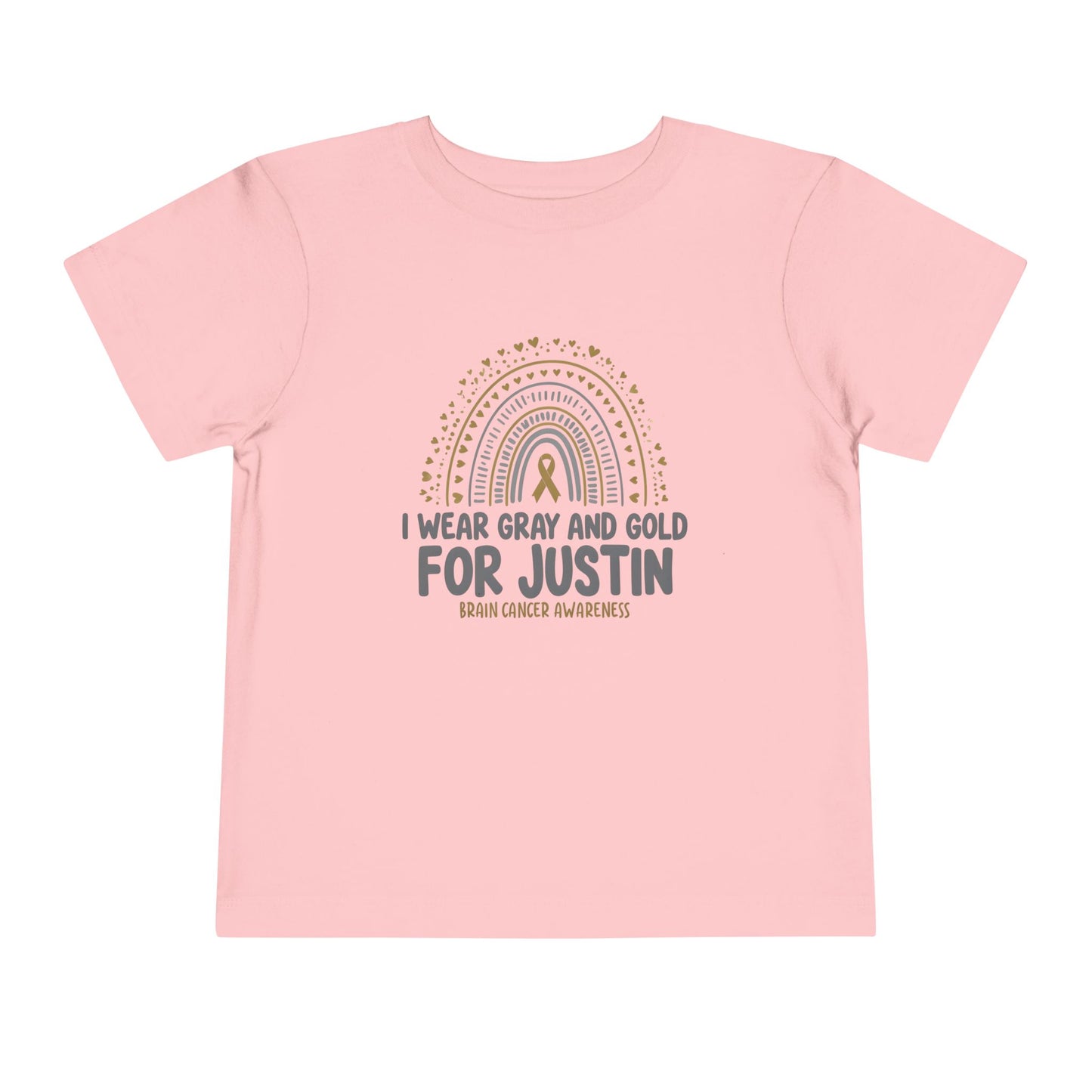 TODDLER JUSTIN Short Sleeve Tee - I Wear Gray and Gold for Justin - Brain Cancer Awareness