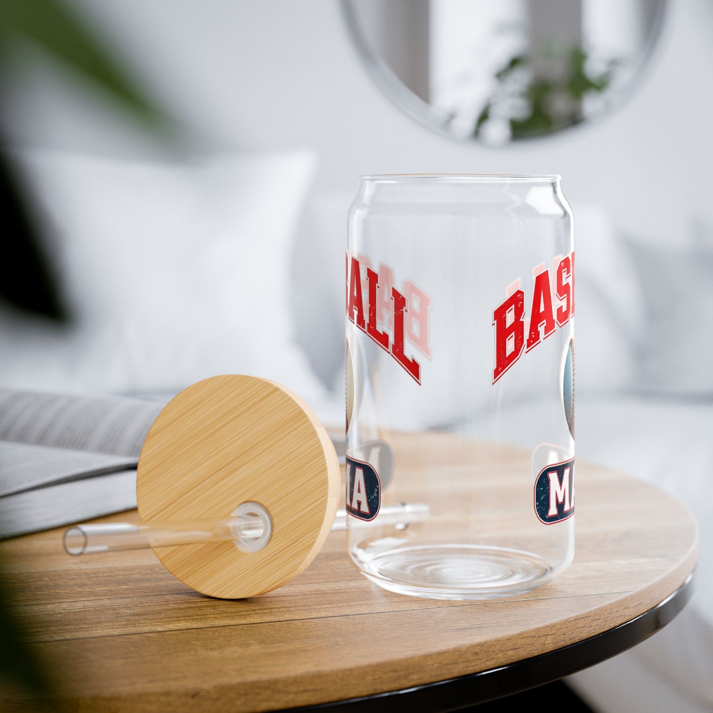 Baseball Mama Sipper Glass - 16oz Clear Drinkware with Straw