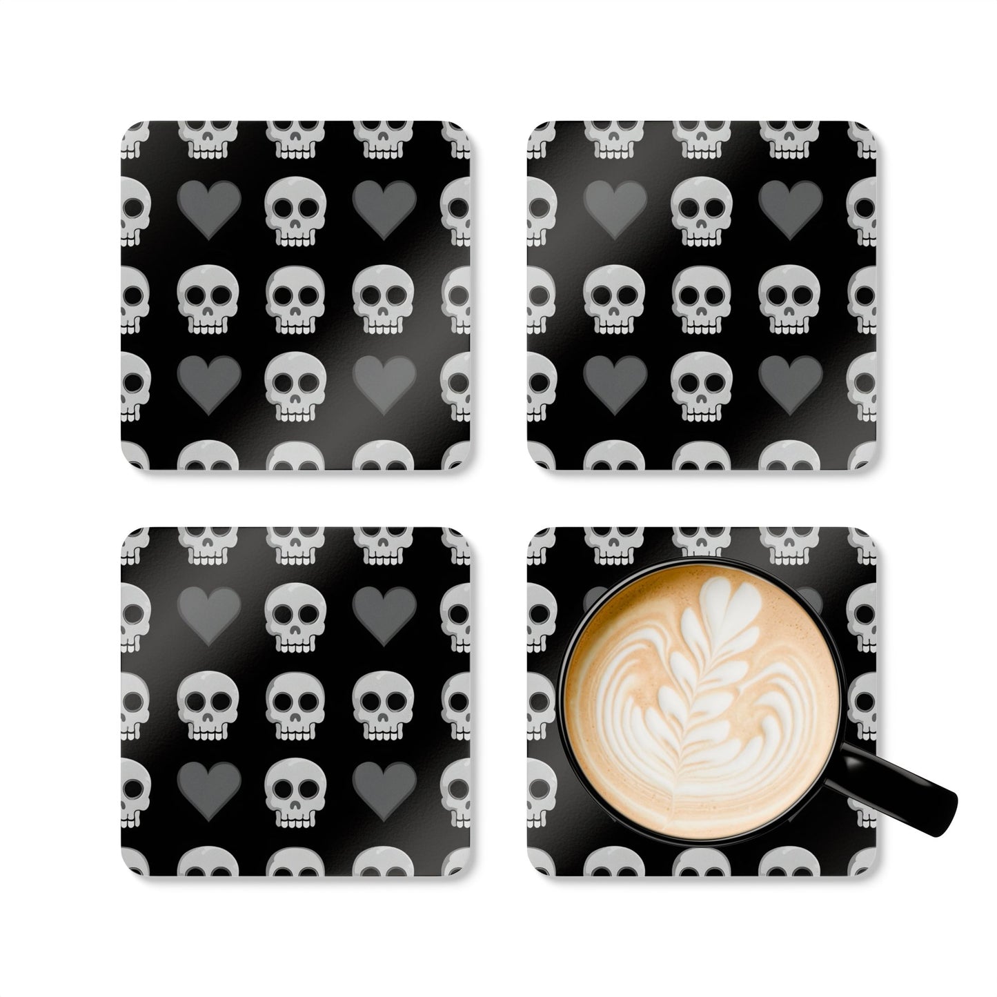 Skull Heart Cork Coaster Set - Stylish, Durable Drinkware for Halloween & Everyday Use