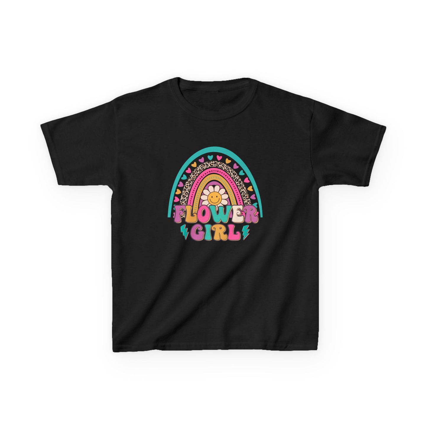 Flower Girl Kids Heavy Cotton Tee - Colorful Rainbow Design for Flower Girls