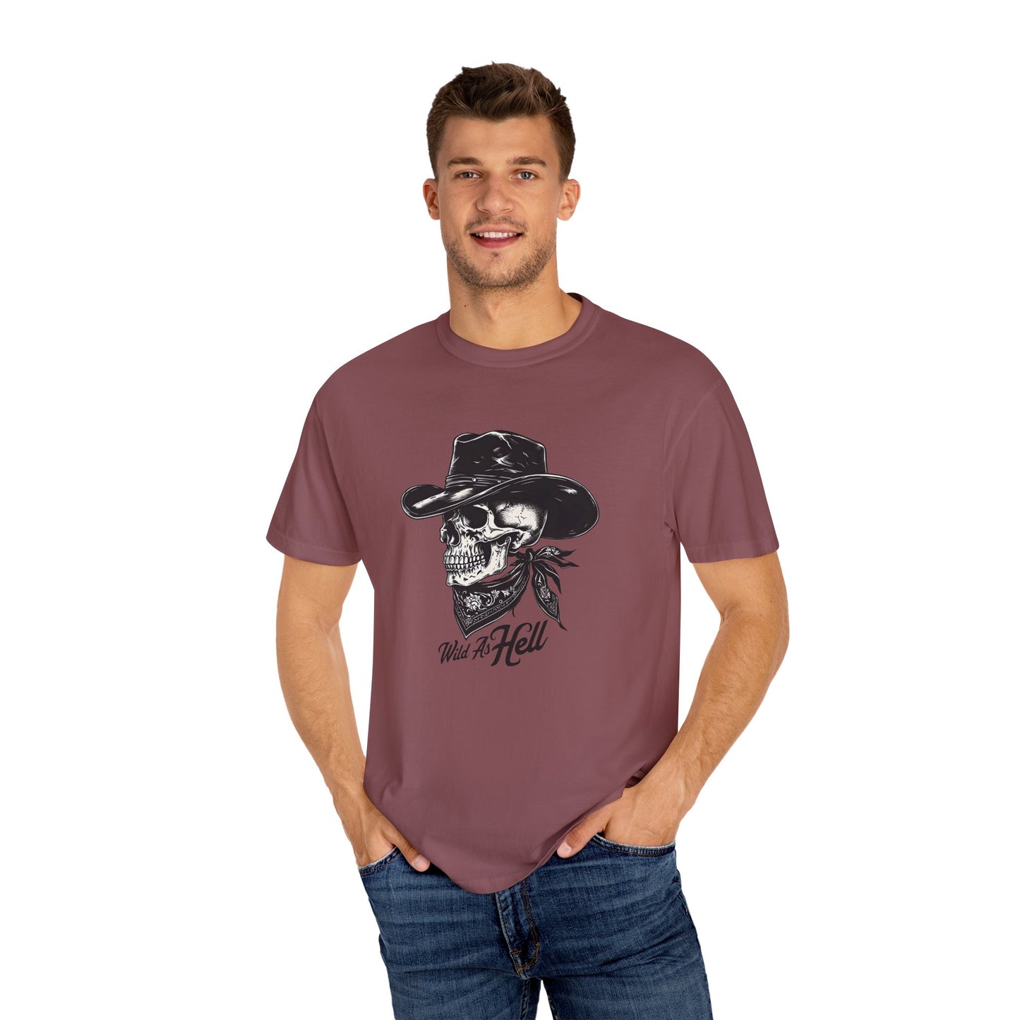 Skull Cowboy Graphic T-Shirt - Unisex Garment-Dyed Tee for Rebel Souls