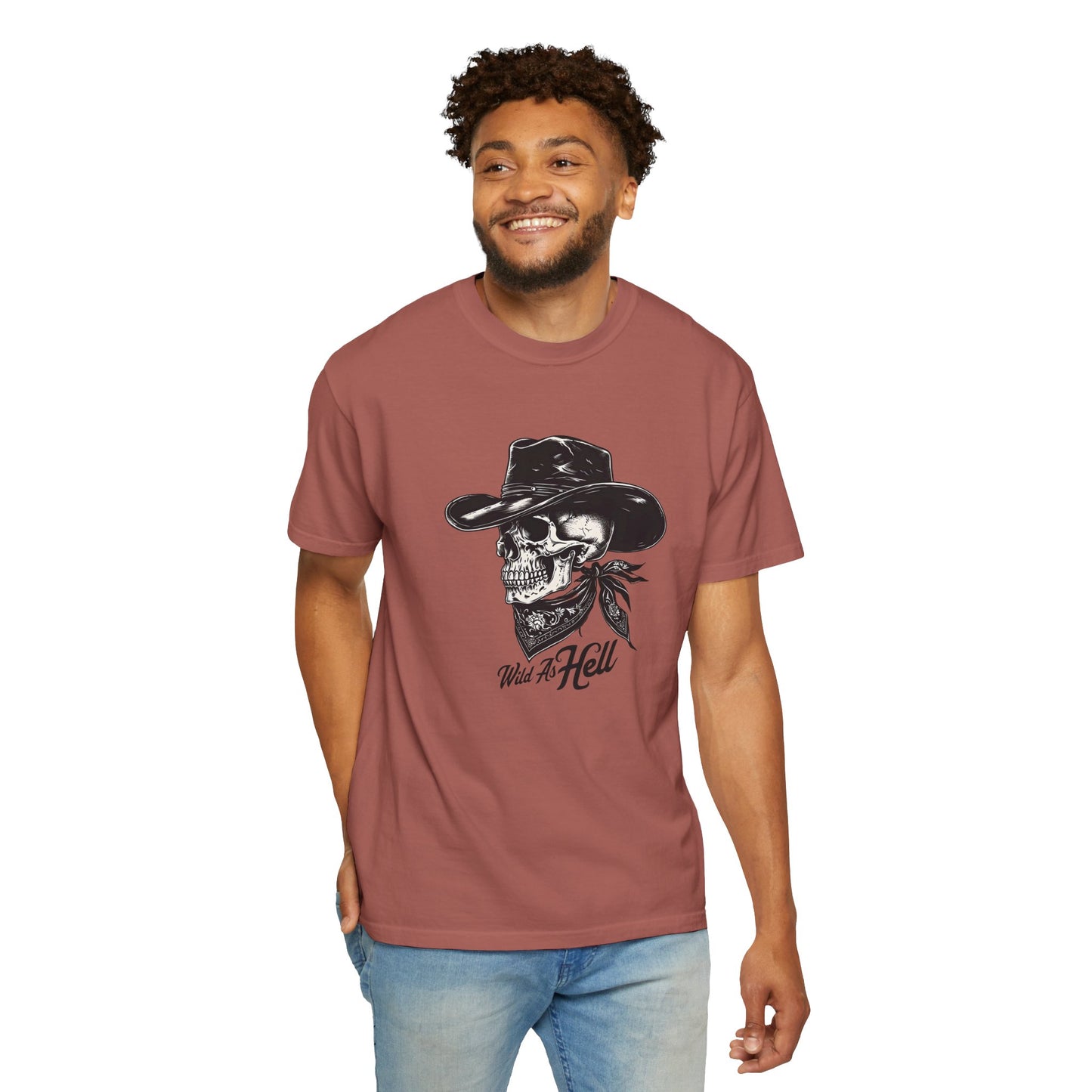 Skull Cowboy Graphic T-Shirt - Unisex Garment-Dyed Tee for Rebel Souls