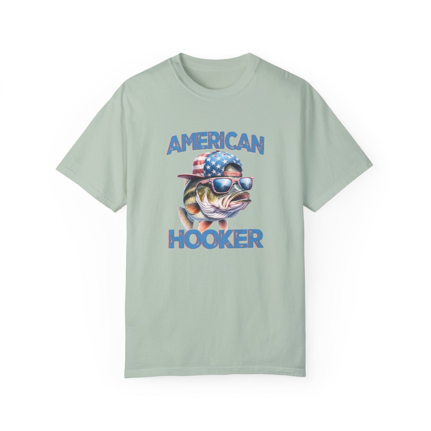 American Hooker Fish Graphic T-Shirt - Unisex Garment-Dyed Tee for Fishing Enthusiasts
