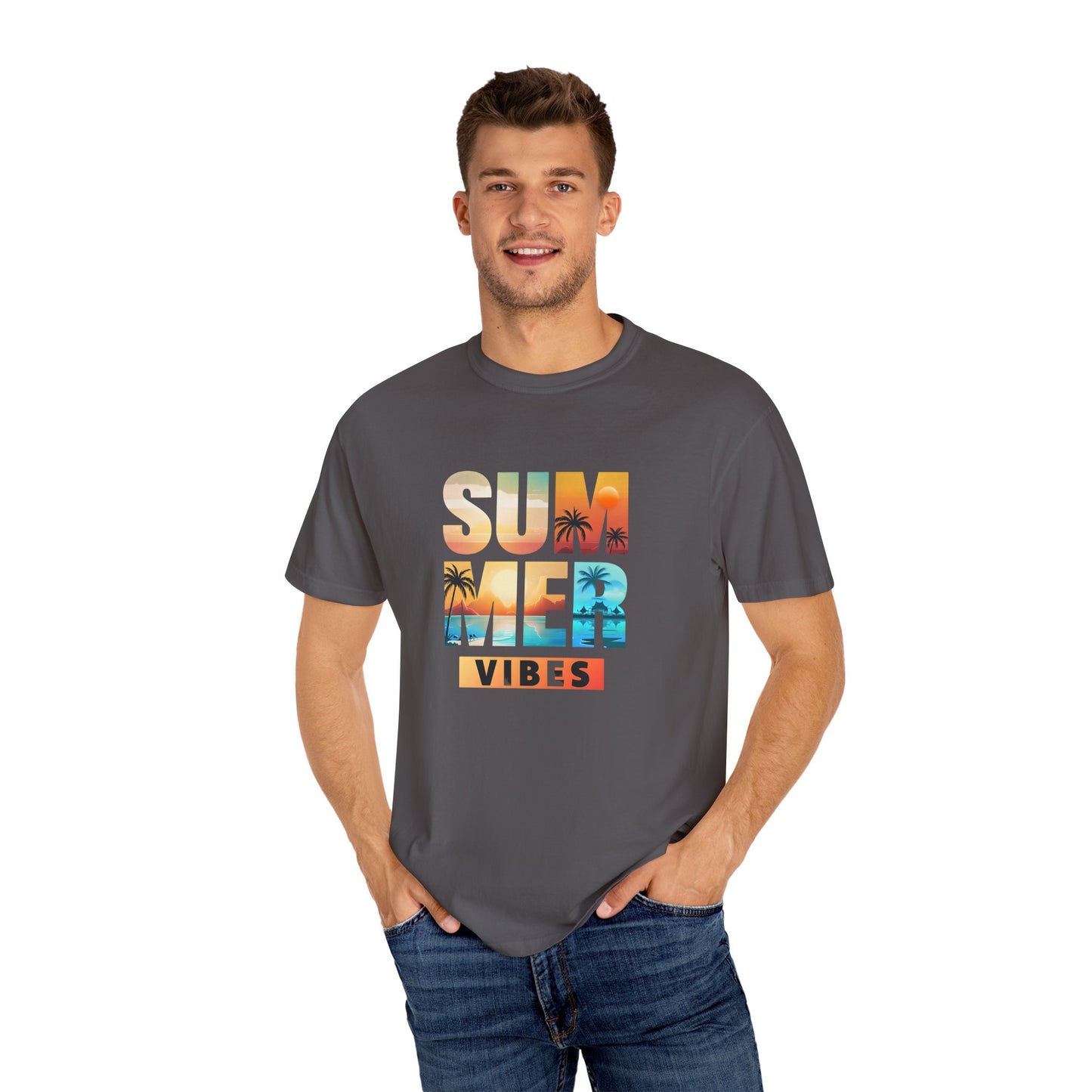 Summer Vibes Unisex Garment-Dyed T-shirt - Relaxed Beach Style Tee