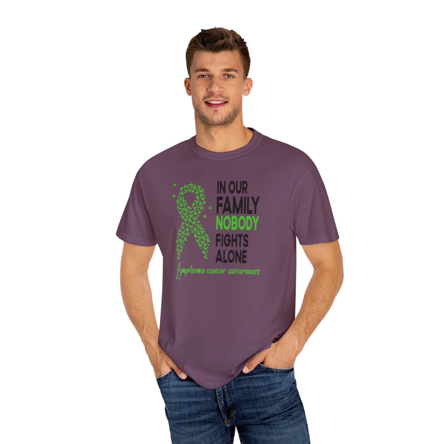 Lymphoma Awareness T-Shirt, Family Support Tee, Garment-Dyed Shirt, Cancer Awareness Apparel, Gift for Caregivers, 5K Event Shirt