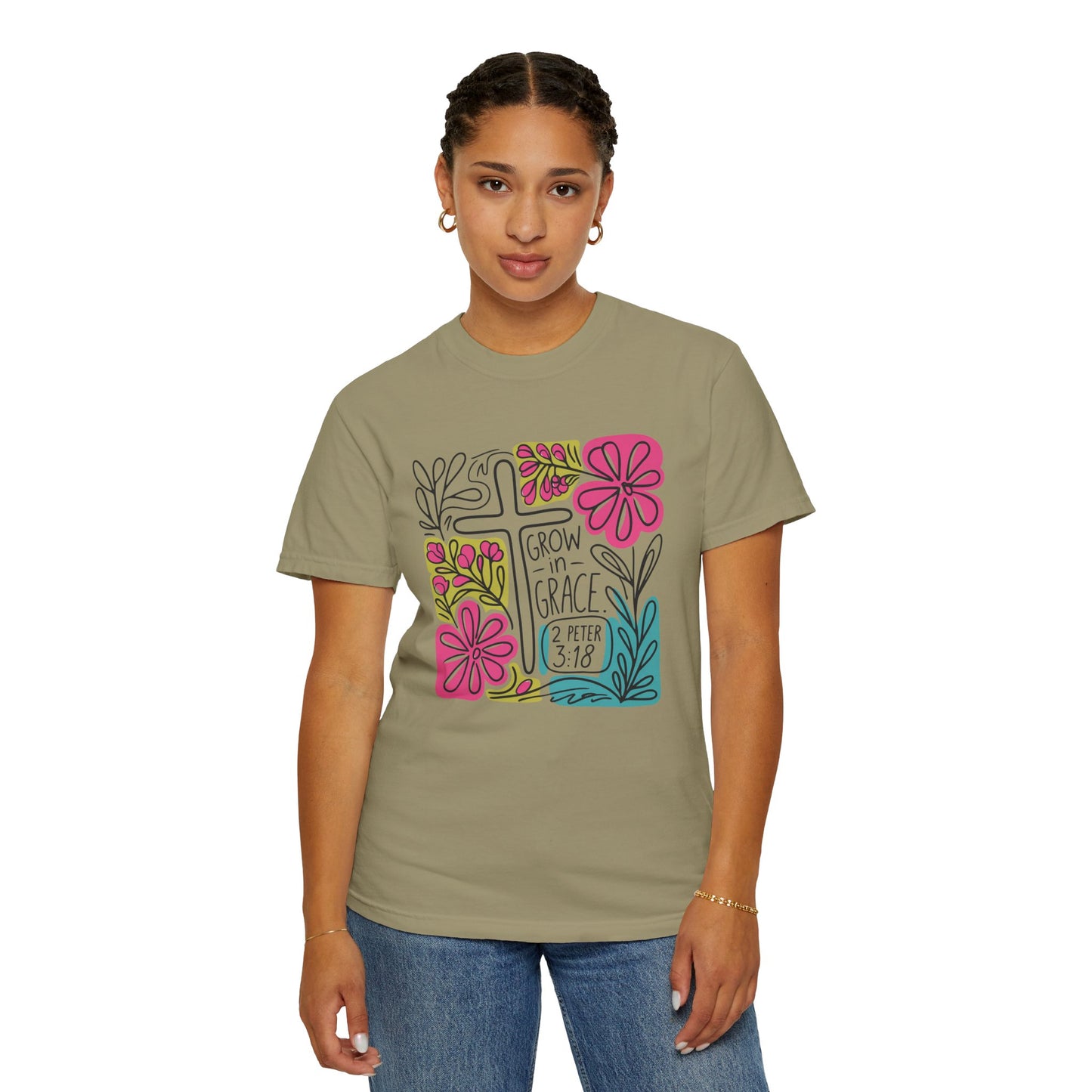 Unisex Garment-Dyed T-Shirt - "Grow in Grace" Floral Design