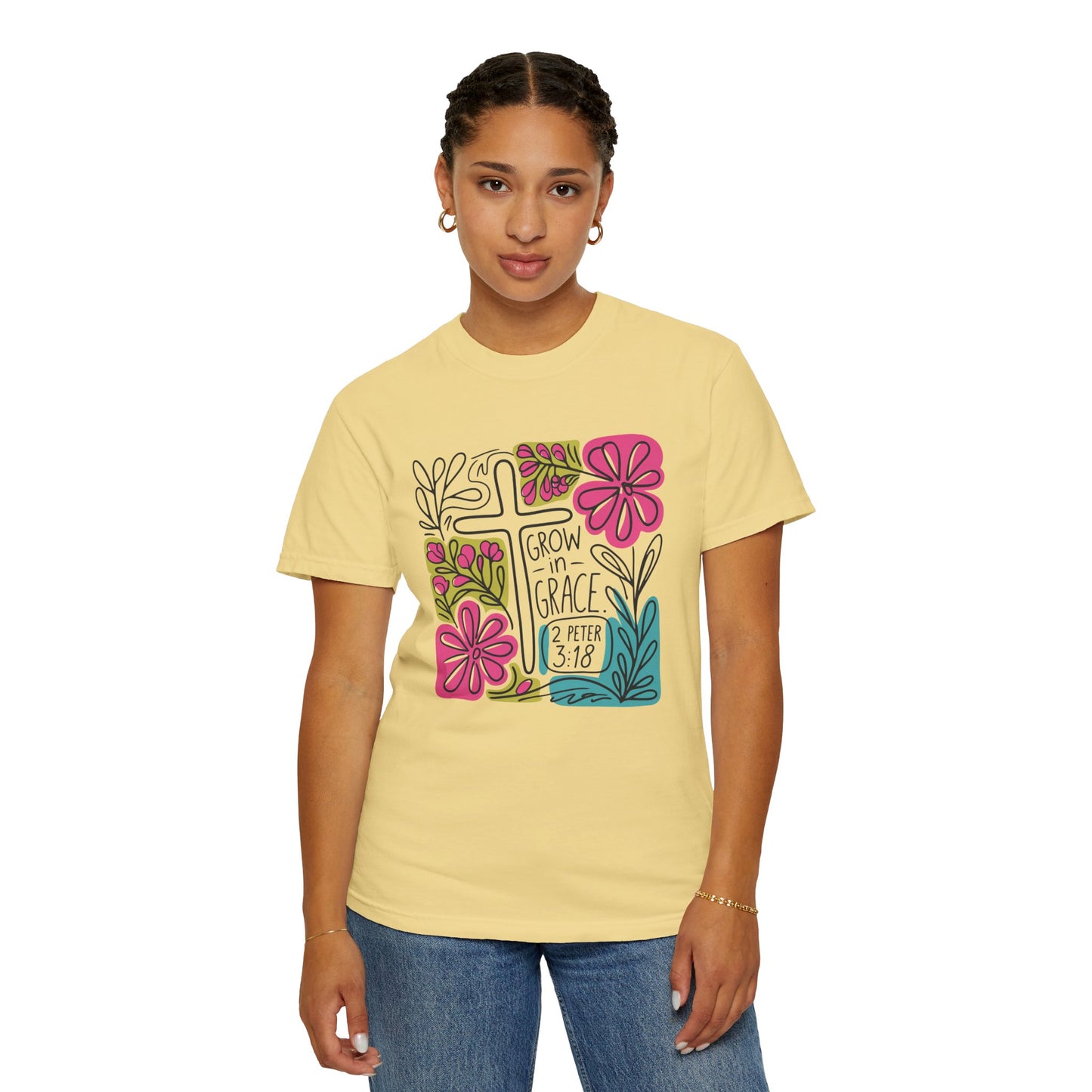 Unisex Garment-Dyed T-Shirt - "Grow in Grace" Floral Design