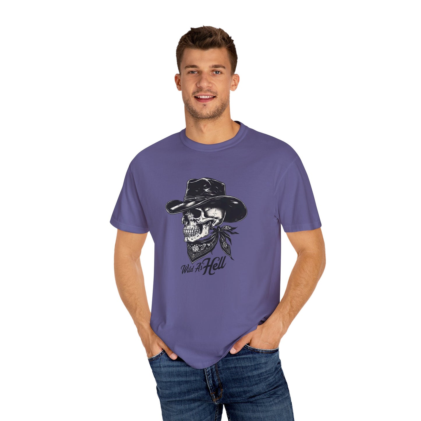 Skull Cowboy Graphic T-Shirt - Unisex Garment-Dyed Tee for Rebel Souls