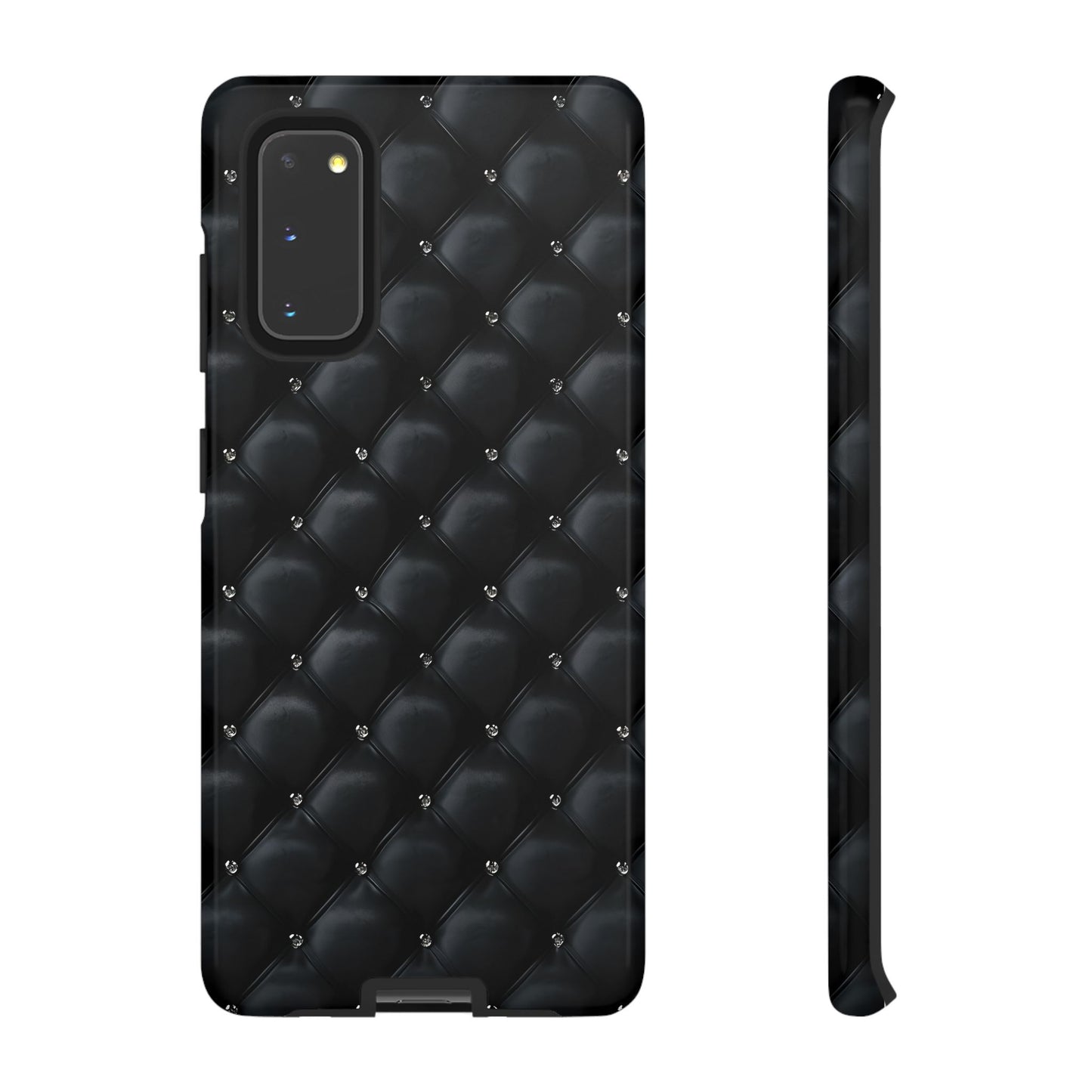 Stylish Tough Phone Case - Elegant Black Quilted Design