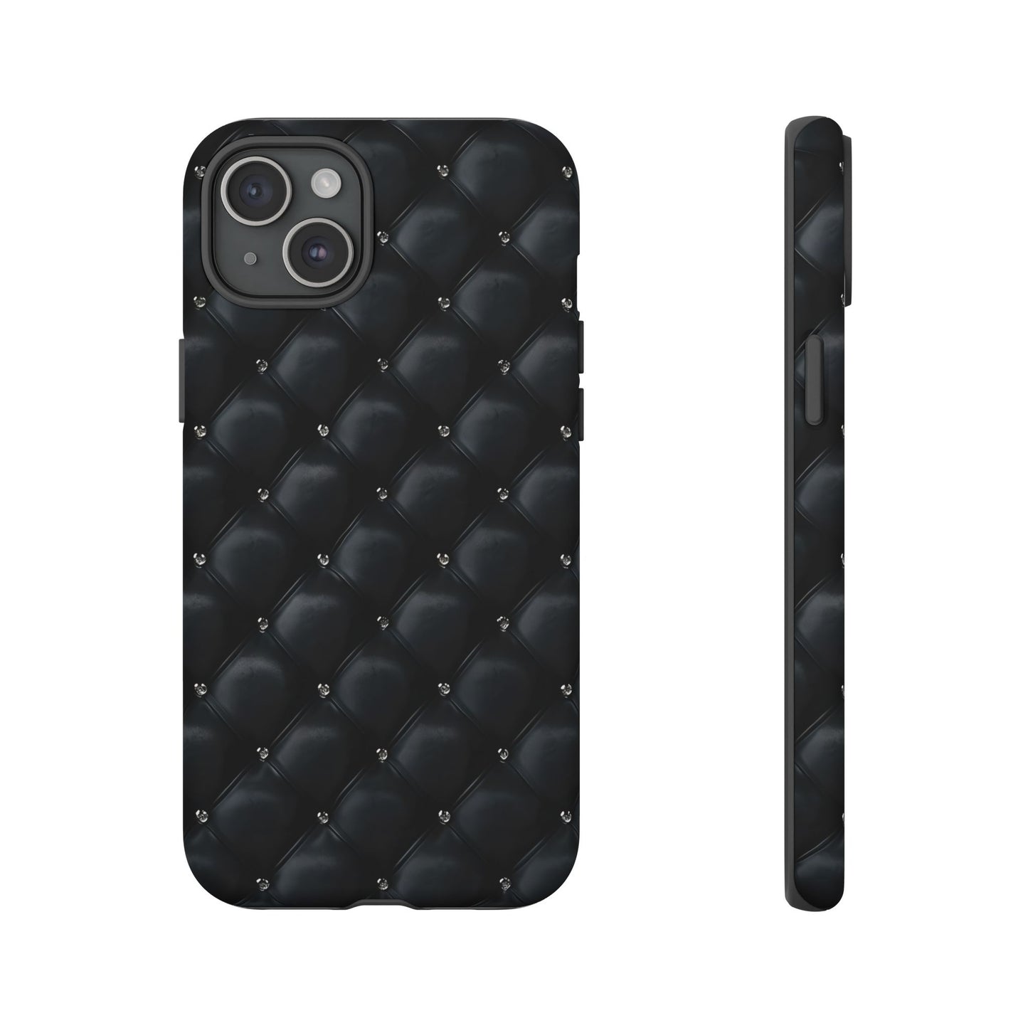 Stylish Tough Phone Case - Elegant Black Quilted Design
