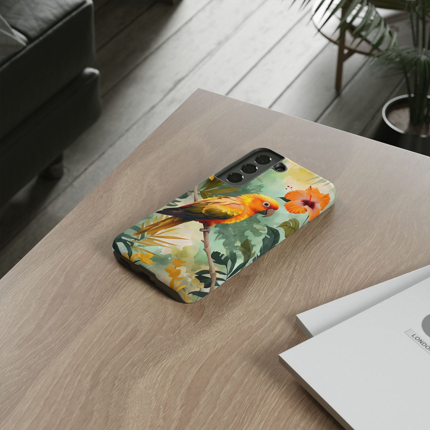 Tough Cases - Sun Conure Tropical Parrot Phone Case, Vibrant Floral Design, Durable Protection for Nature Lovers
