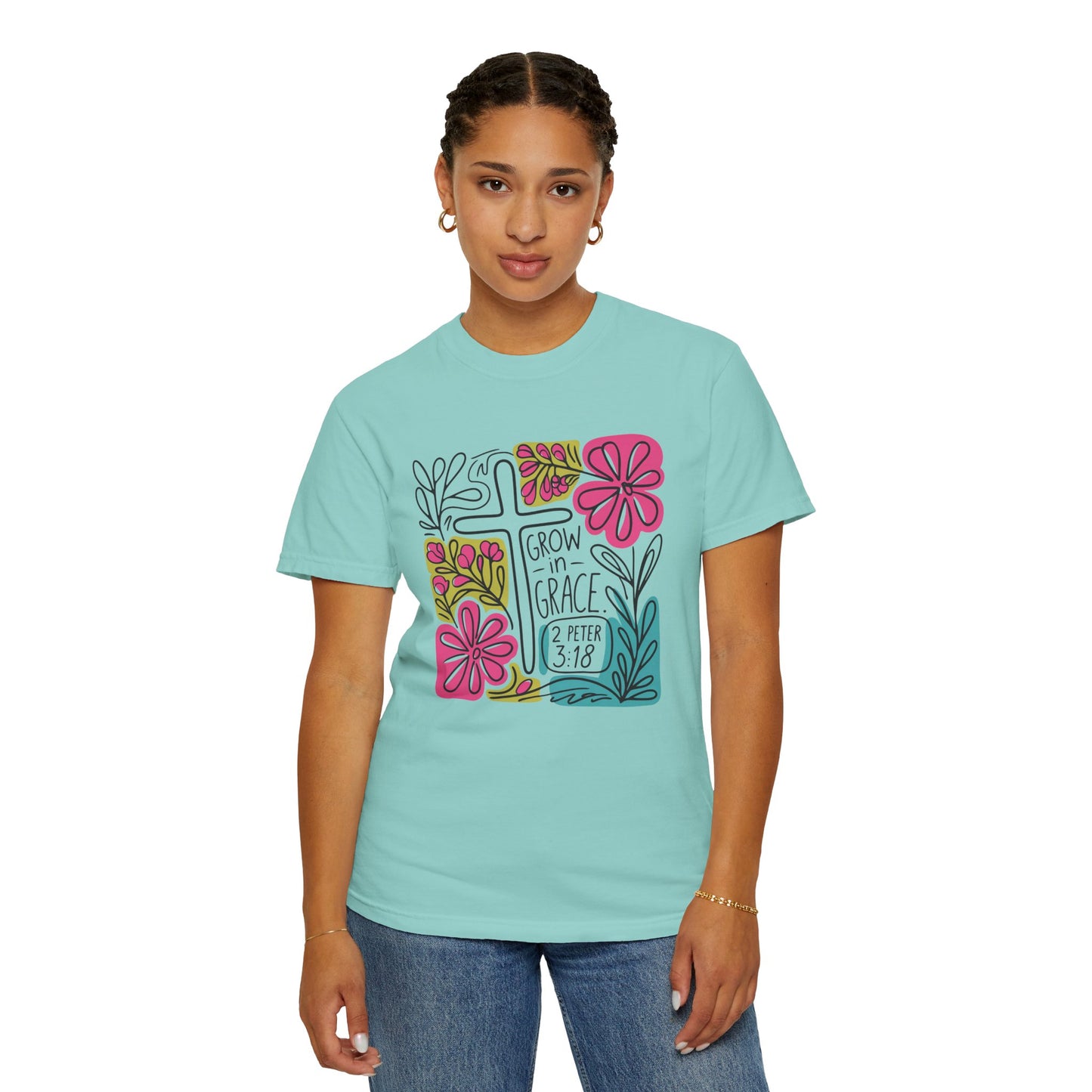 Unisex Garment-Dyed T-Shirt - "Grow in Grace" Floral Design
