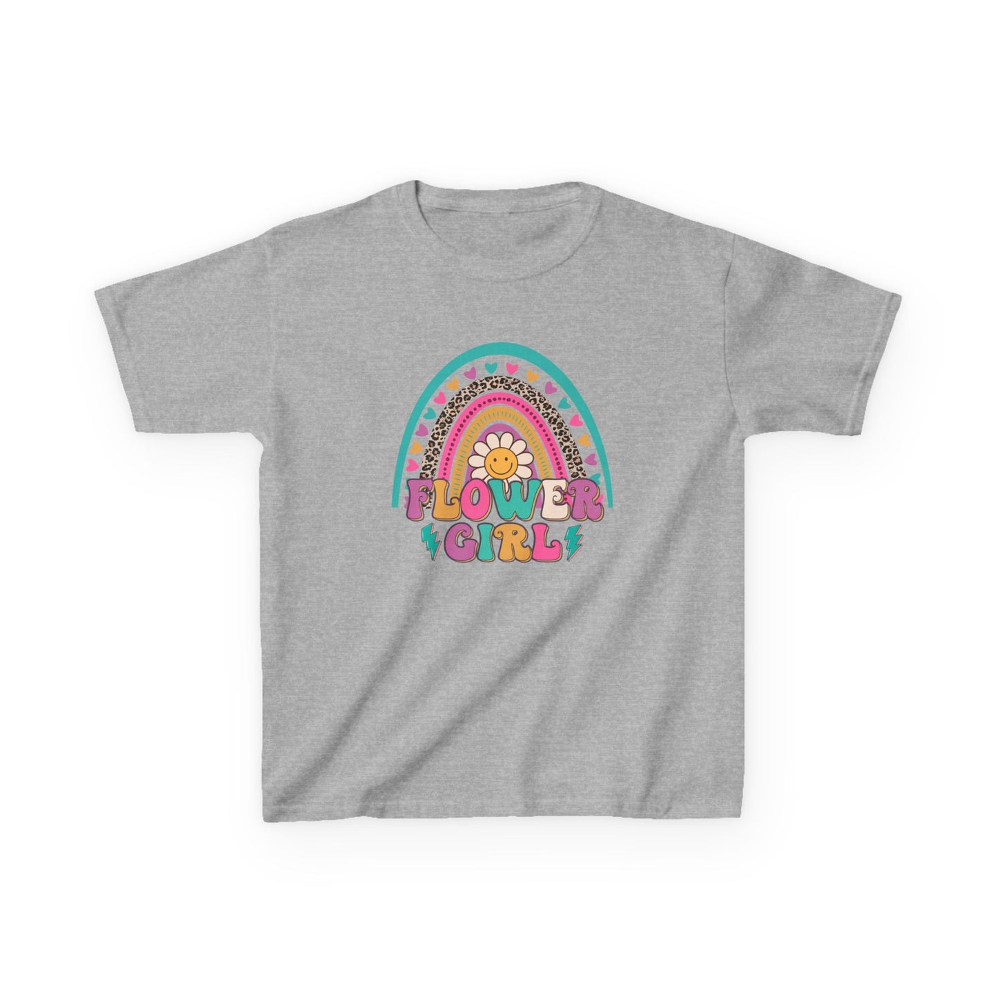 Flower Girl Kids Heavy Cotton Tee - Colorful Rainbow Design for Flower Girls