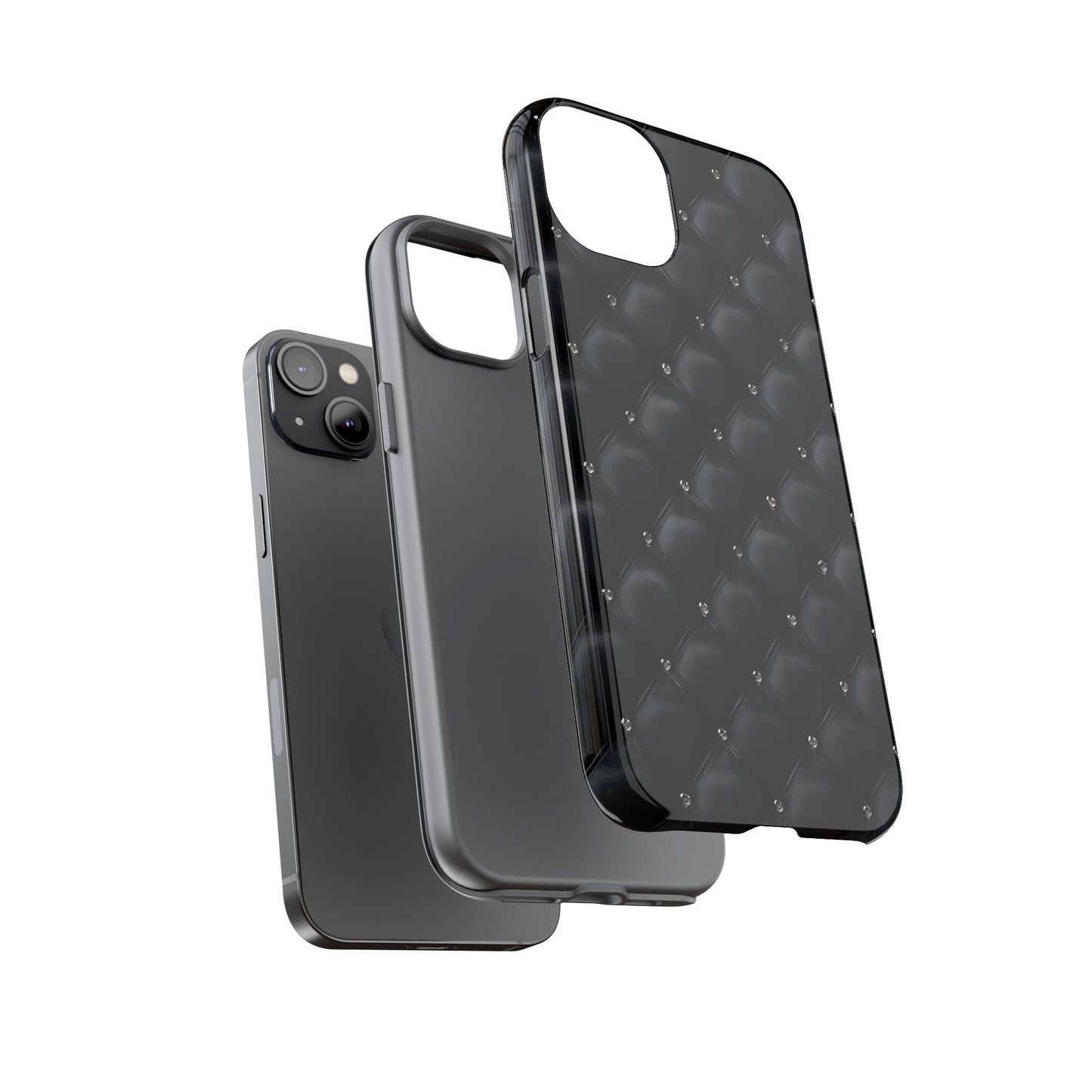 Stylish Tough Phone Case - Elegant Black Quilted Design