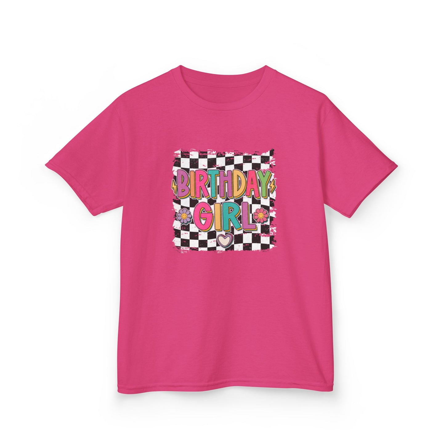 Birthday Girl Kids Heavy Cotton Tee - Fun Checkered Design for Celebrations
