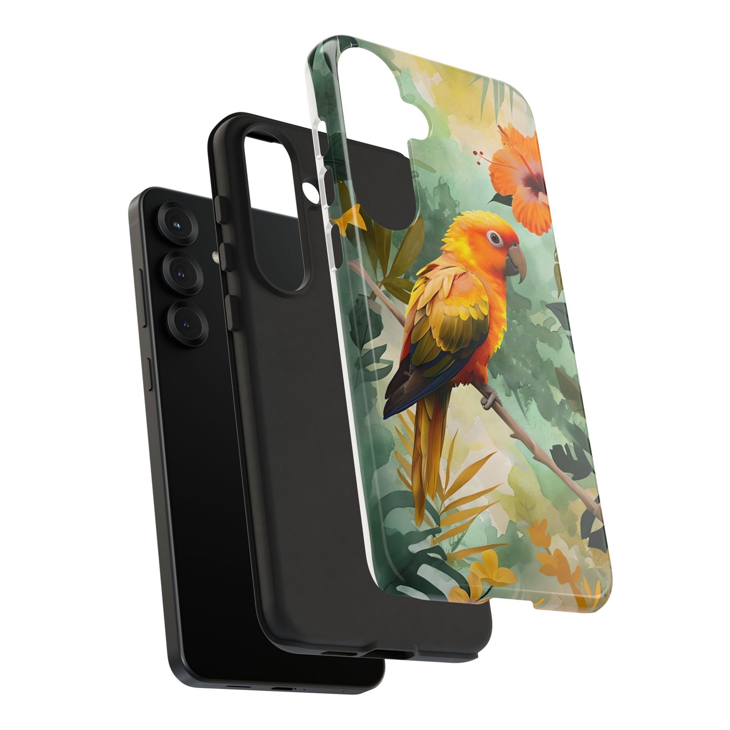 Tough Cases - Sun Conure Tropical Parrot Phone Case, Vibrant Floral Design, Durable Protection for Nature Lovers
