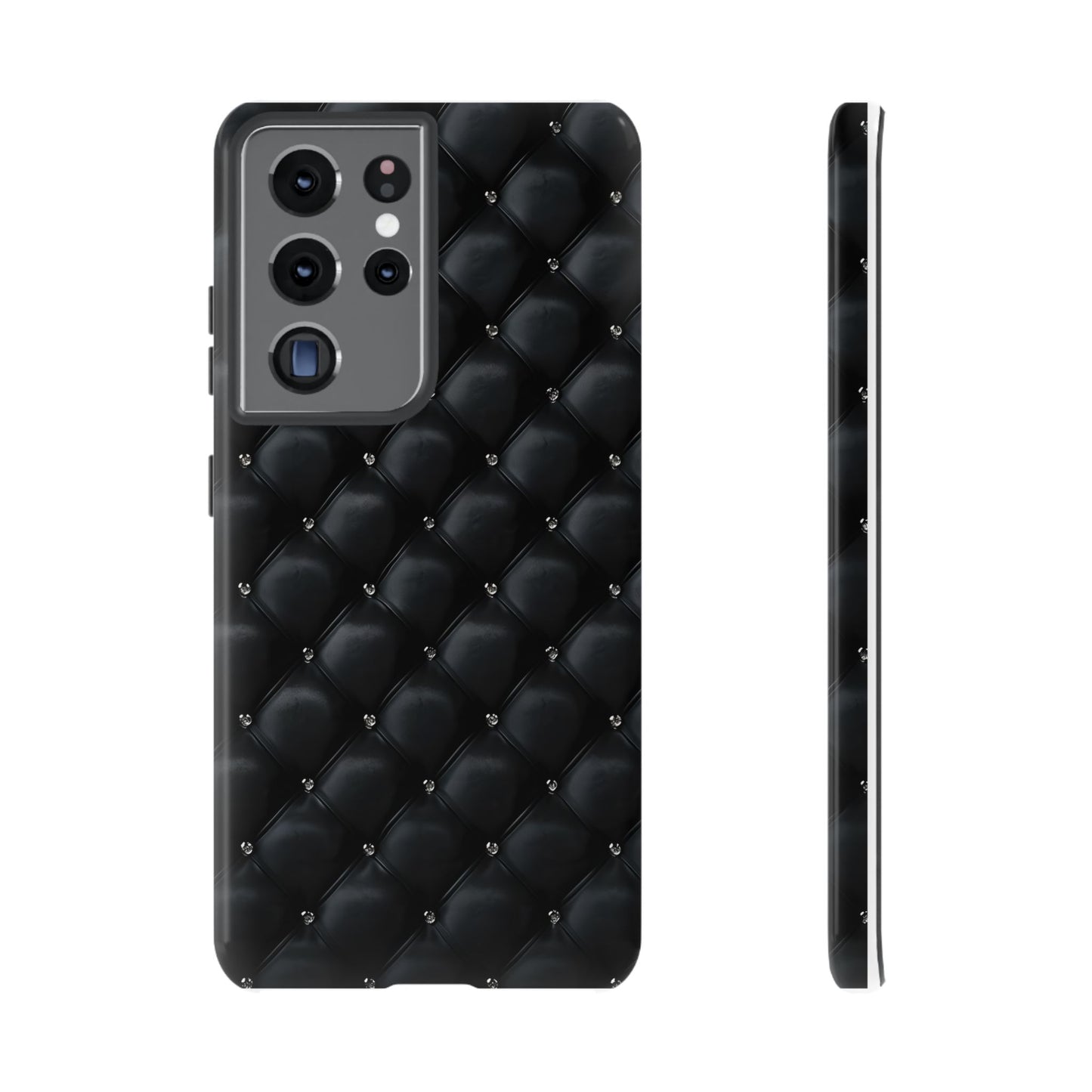 Stylish Tough Phone Case - Elegant Black Quilted Design